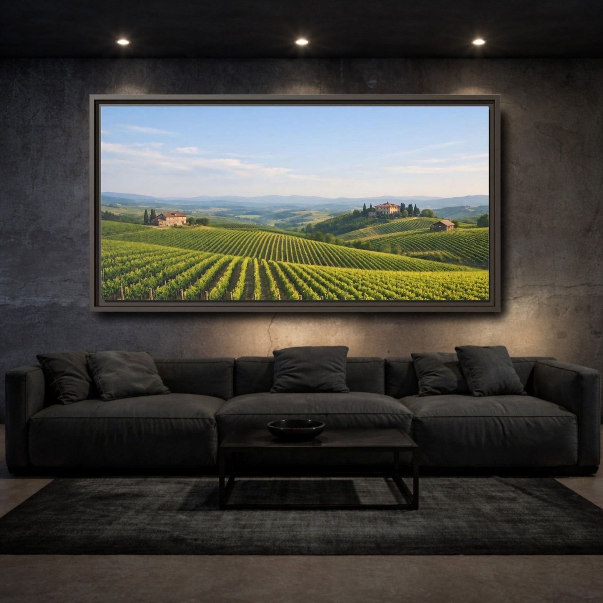 Landscape Nature Vineyard Green - Framed Canvas Wall Art Print - YesArtYes