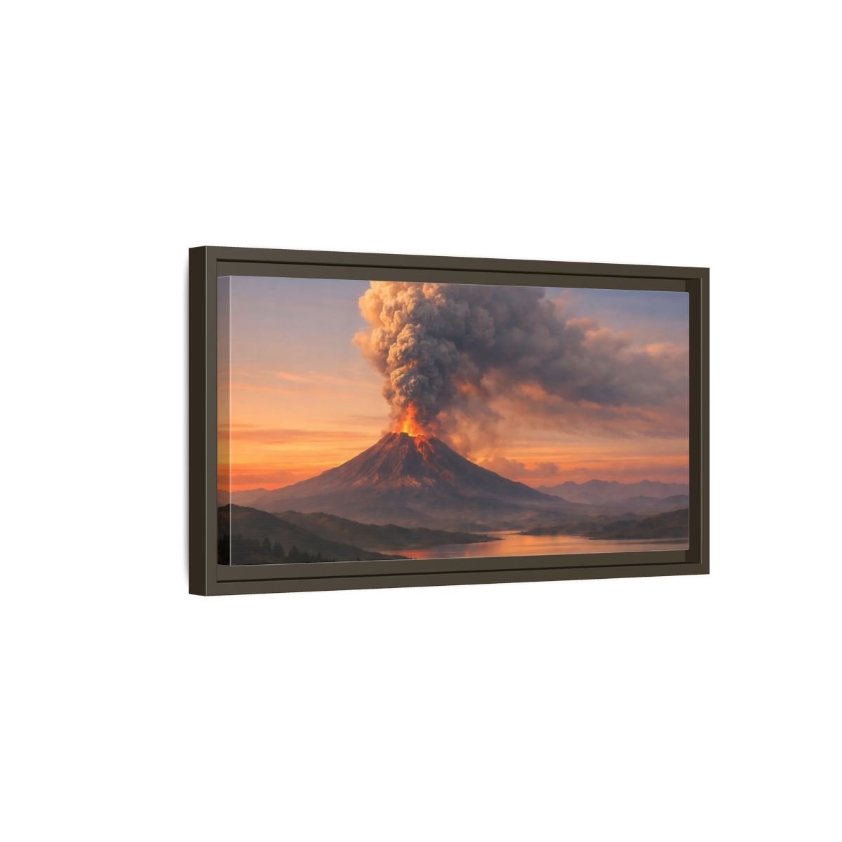 Landscape Nature Volcano Eruption Orange - Framed Canvas Wall Art Print - YesArtYes