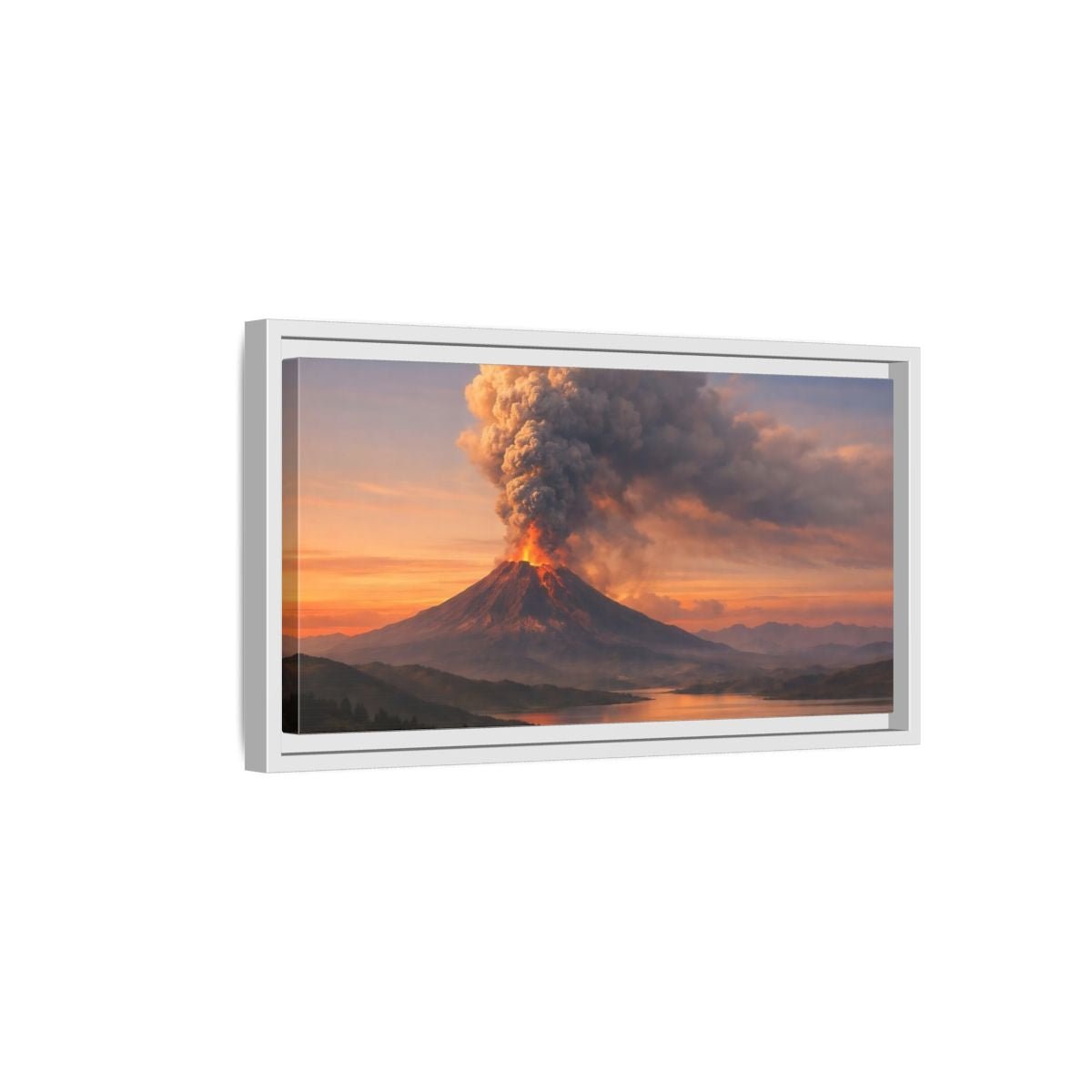 Landscape Nature Volcano Eruption Orange - Framed Canvas Wall Art Print - YesArtYes