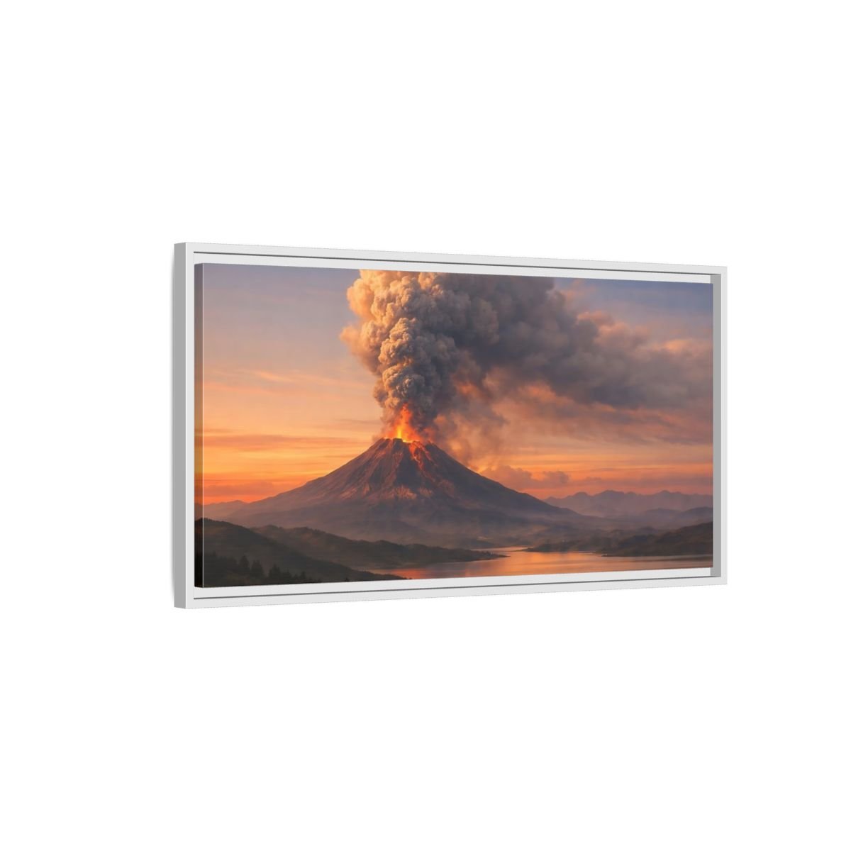 Landscape Nature Volcano Eruption Orange - Framed Canvas Wall Art Print - YesArtYes