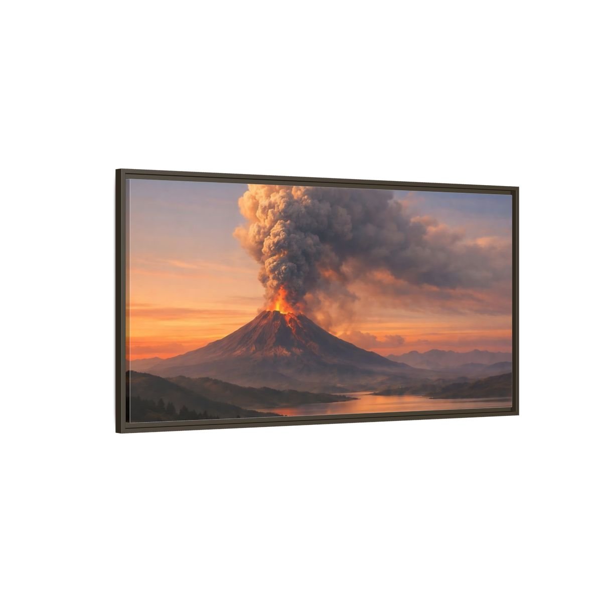 Landscape Nature Volcano Eruption Orange - Framed Canvas Wall Art Print - YesArtYes