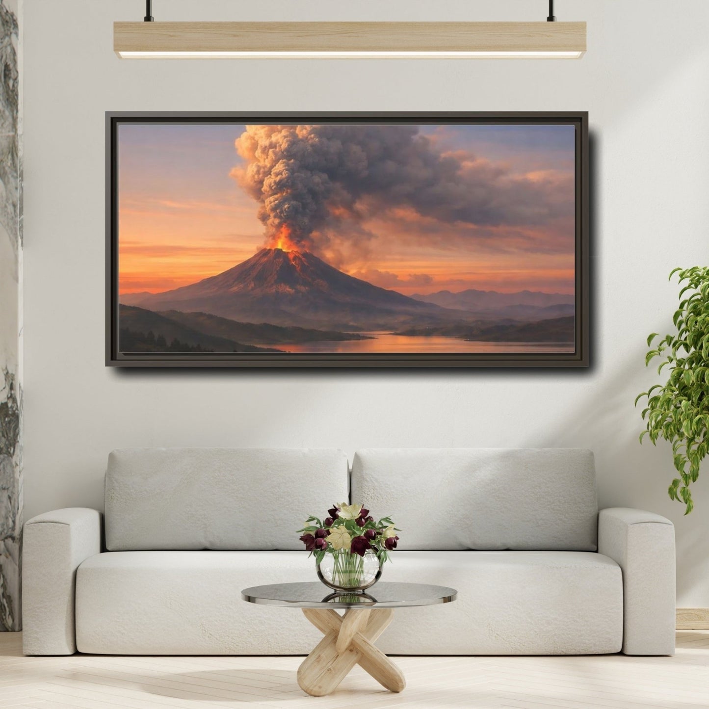 Landscape Nature Volcano Eruption Orange - Framed Canvas Wall Art Print - YesArtYes