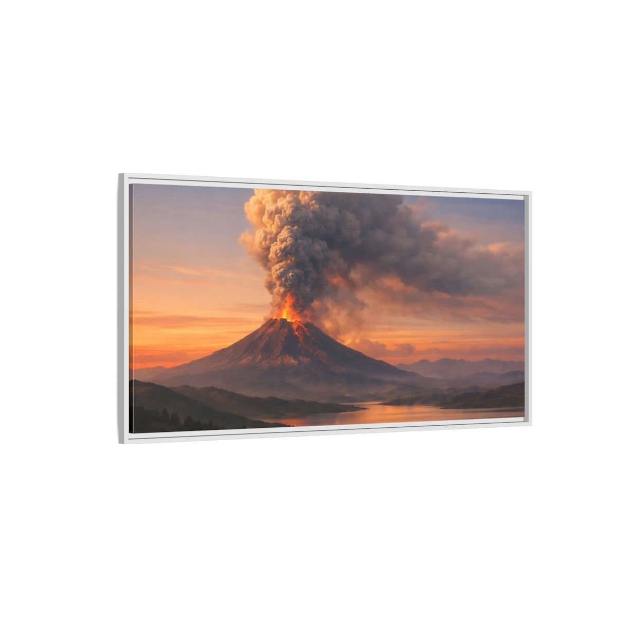 Landscape Nature Volcano Eruption Orange - Framed Canvas Wall Art Print - YesArtYes