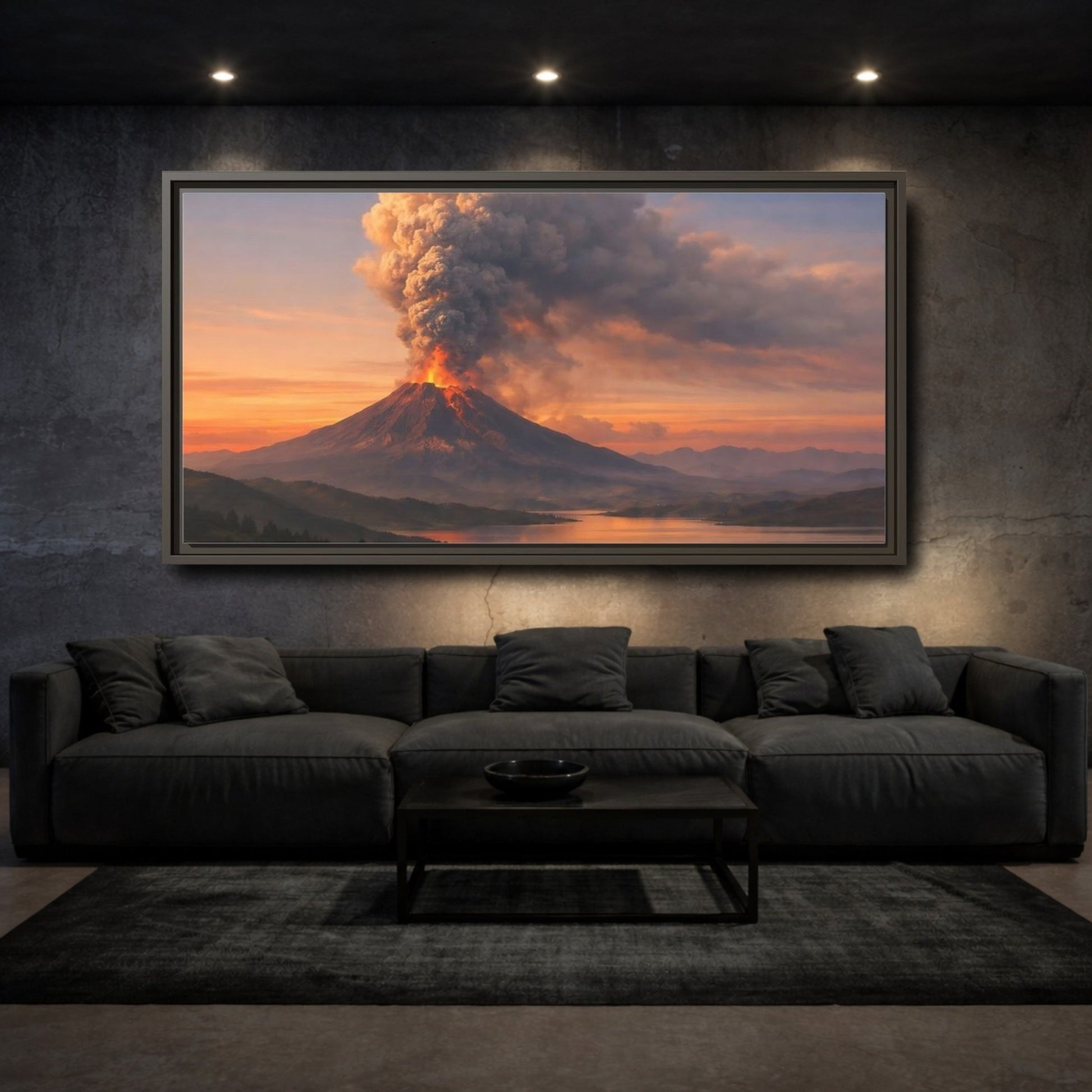 Landscape Nature Volcano Eruption Orange - Framed Canvas Wall Art Print - YesArtYes