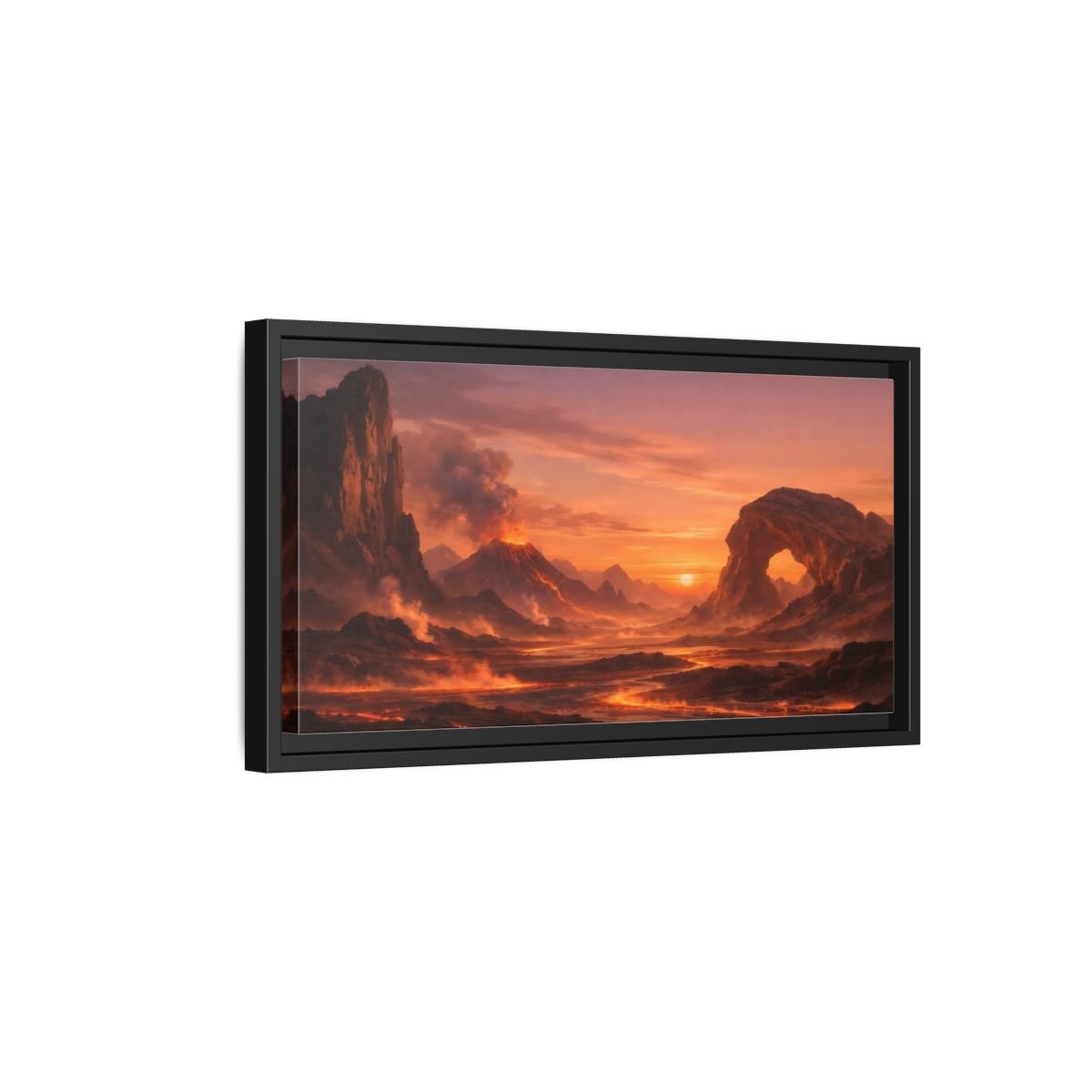 Landscape Nature Volcano Eruption Orange Lava - Framed Canvas Wall Art Print - YesArtYes