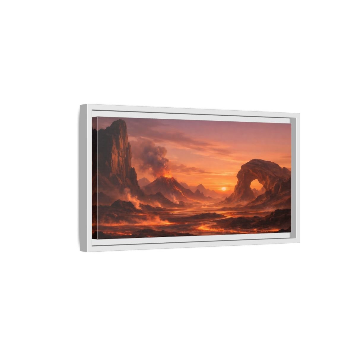 Landscape Nature Volcano Eruption Orange Lava - Framed Canvas Wall Art Print - YesArtYes