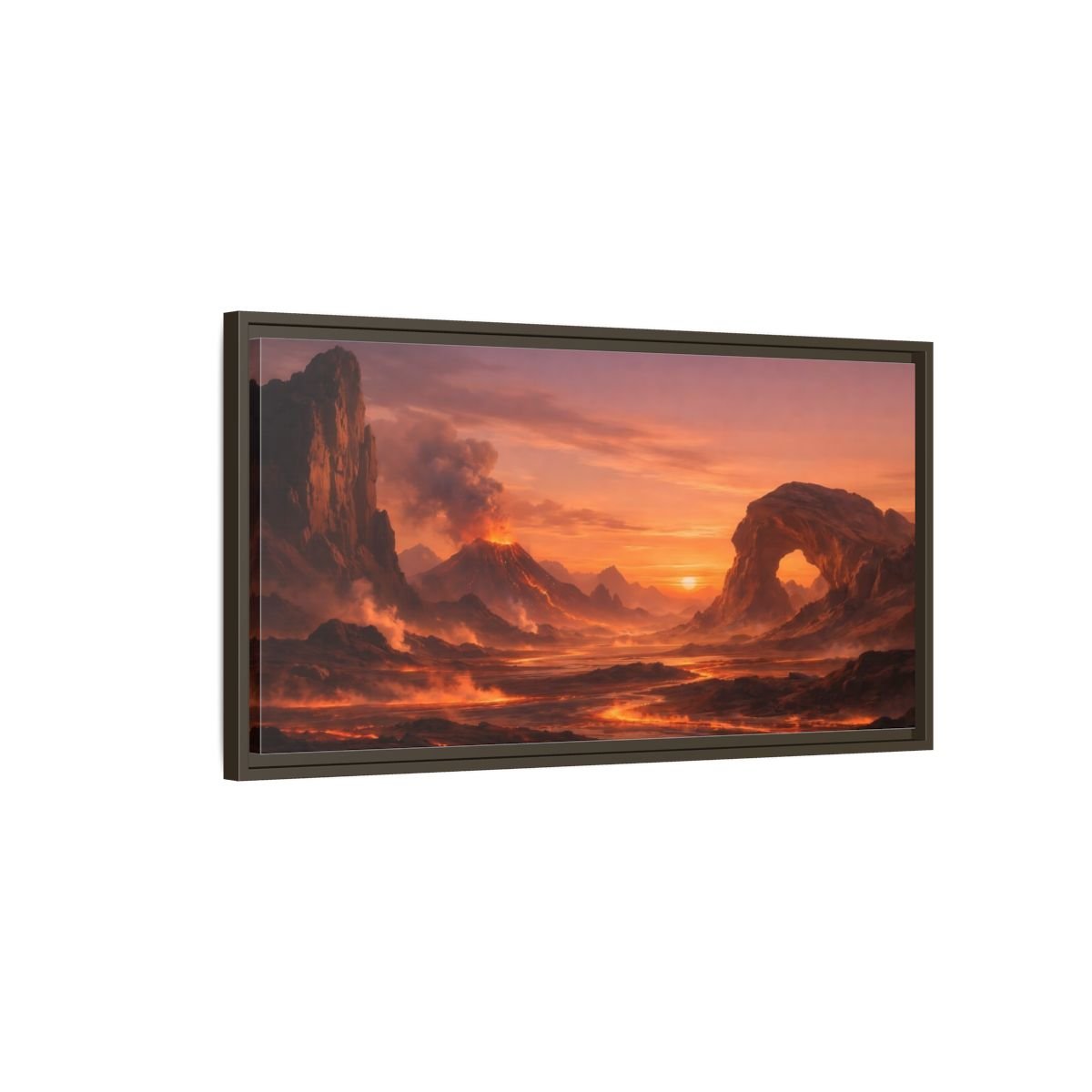Landscape Nature Volcano Eruption Orange Lava - Framed Canvas Wall Art Print - YesArtYes