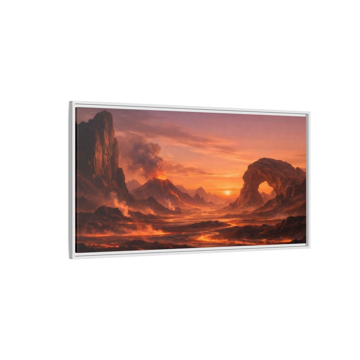 Landscape Nature Volcano Eruption Orange Lava - Framed Canvas Wall Art Print - YesArtYes