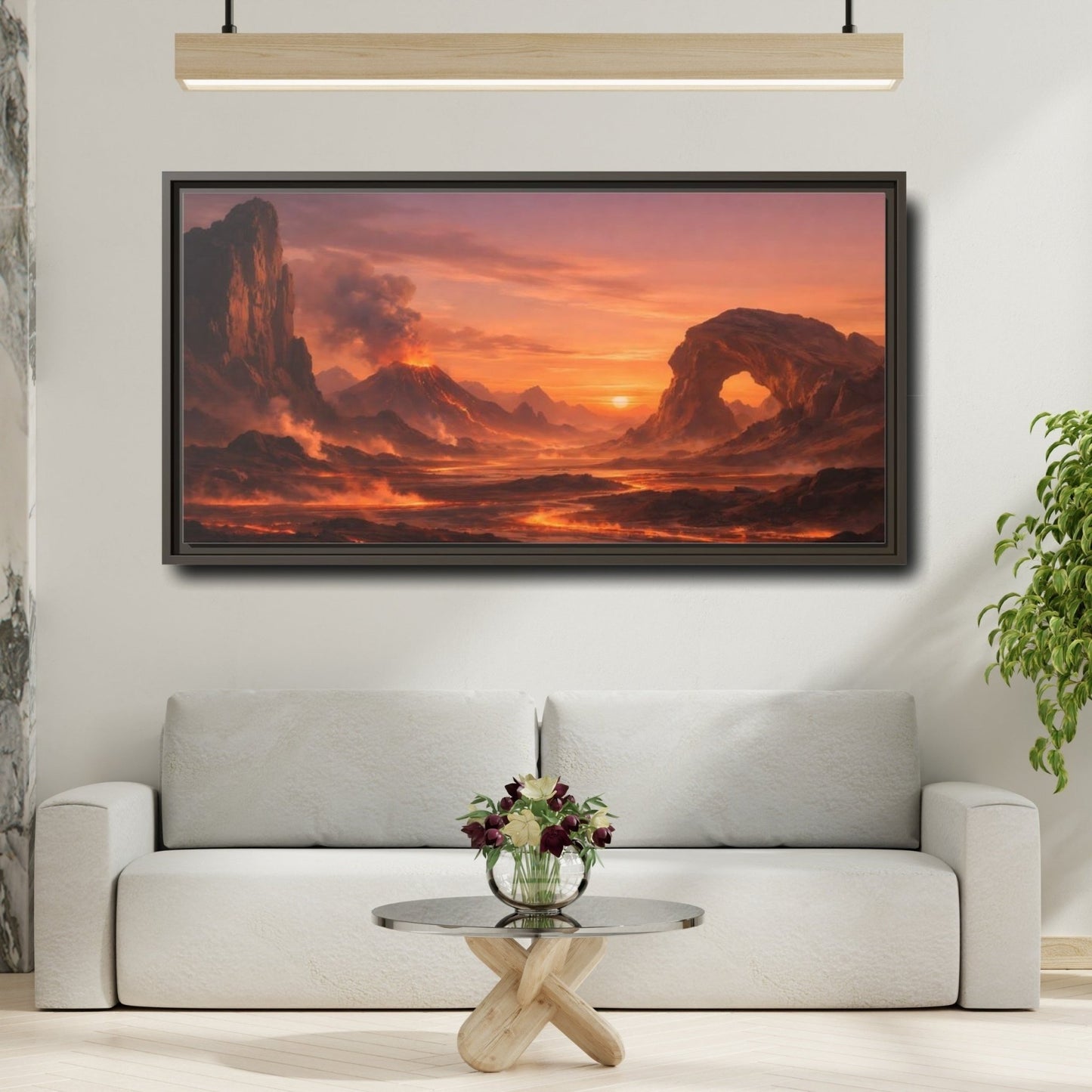 Landscape Nature Volcano Eruption Orange Lava - Framed Canvas Wall Art Print - YesArtYes
