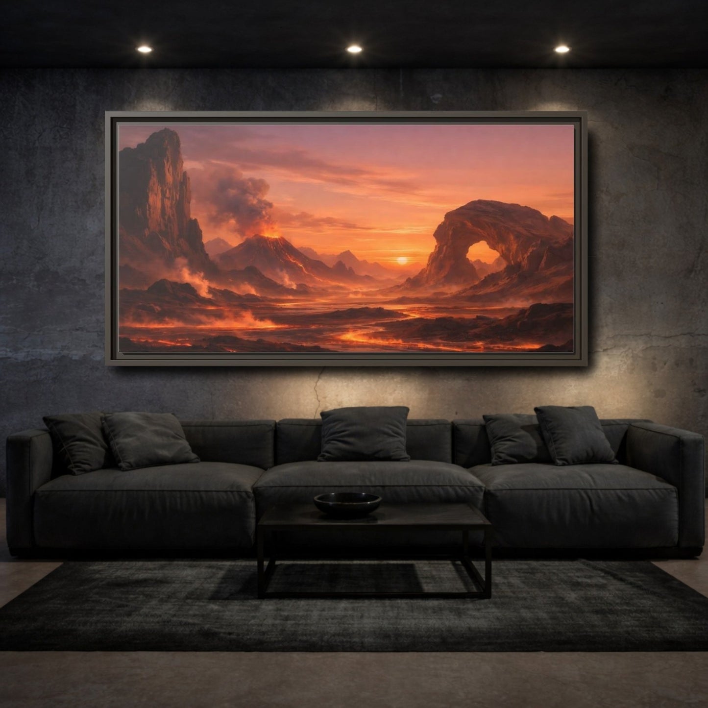 Landscape Nature Volcano Eruption Orange Lava - Framed Canvas Wall Art Print - YesArtYes