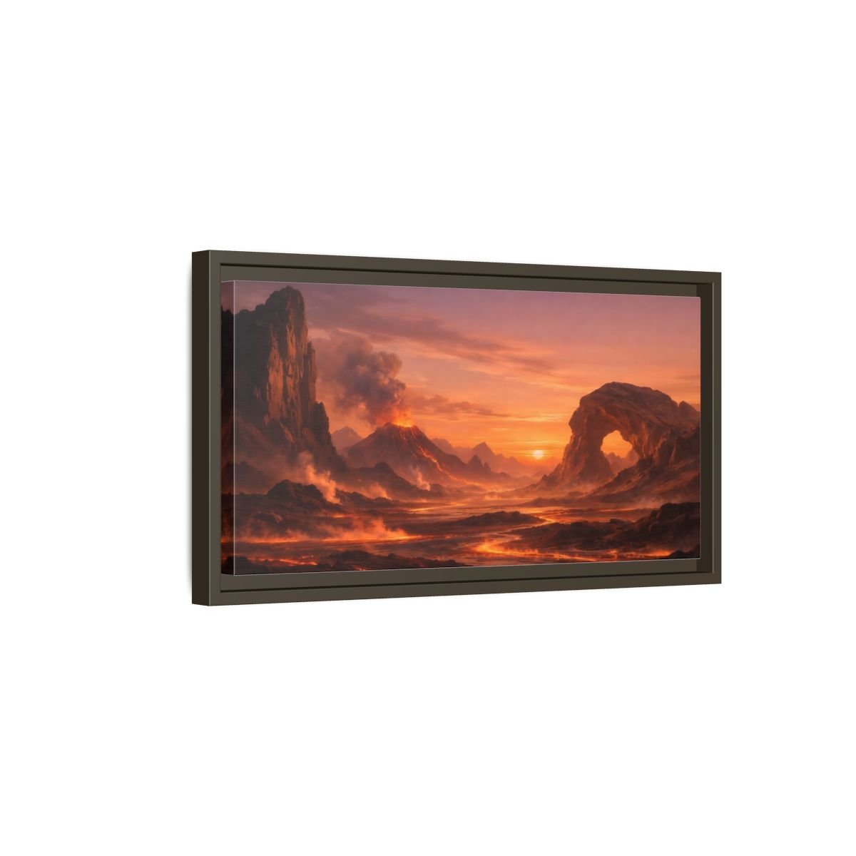 Landscape Nature Volcano Eruption Orange Lava - Framed Canvas Wall Art Print - YesArtYes