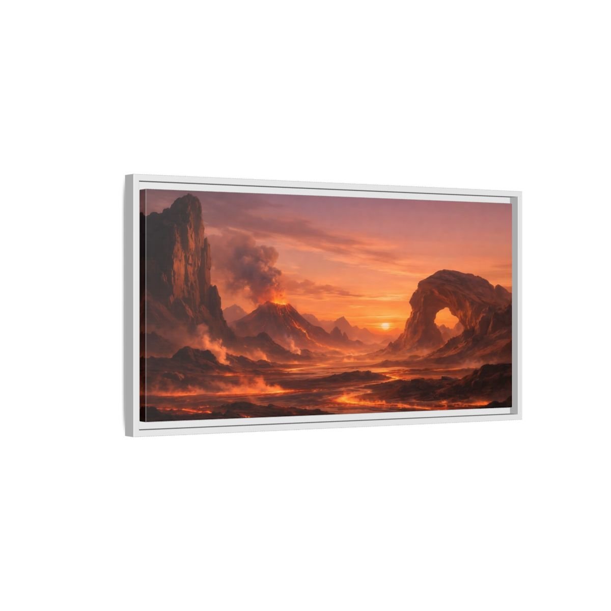 Landscape Nature Volcano Eruption Orange Lava - Framed Canvas Wall Art Print - YesArtYes