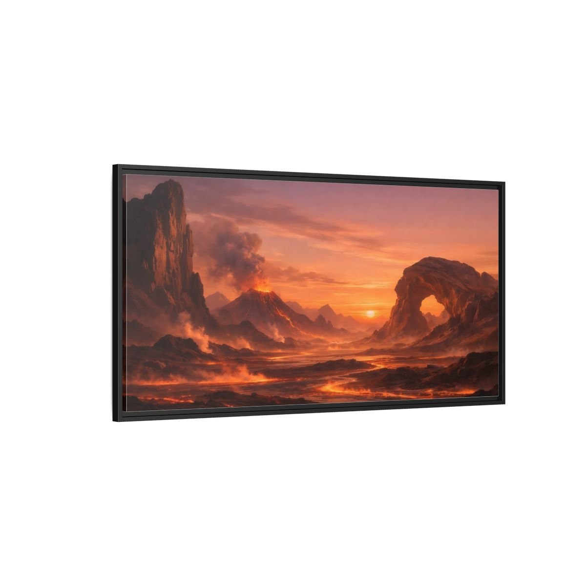 Landscape Nature Volcano Eruption Orange Lava - Framed Canvas Wall Art Print - YesArtYes