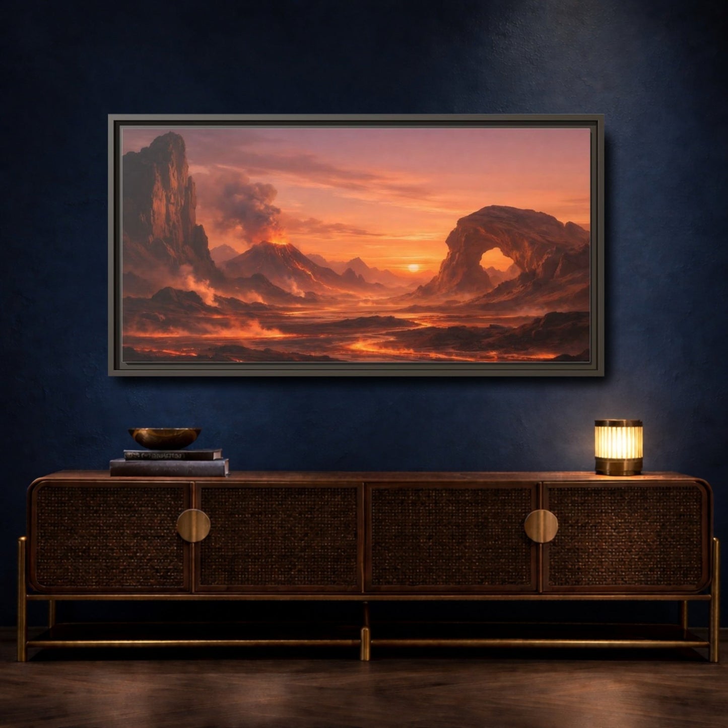 Landscape Nature Volcano Eruption Orange Lava - Framed Canvas Wall Art Print - YesArtYes