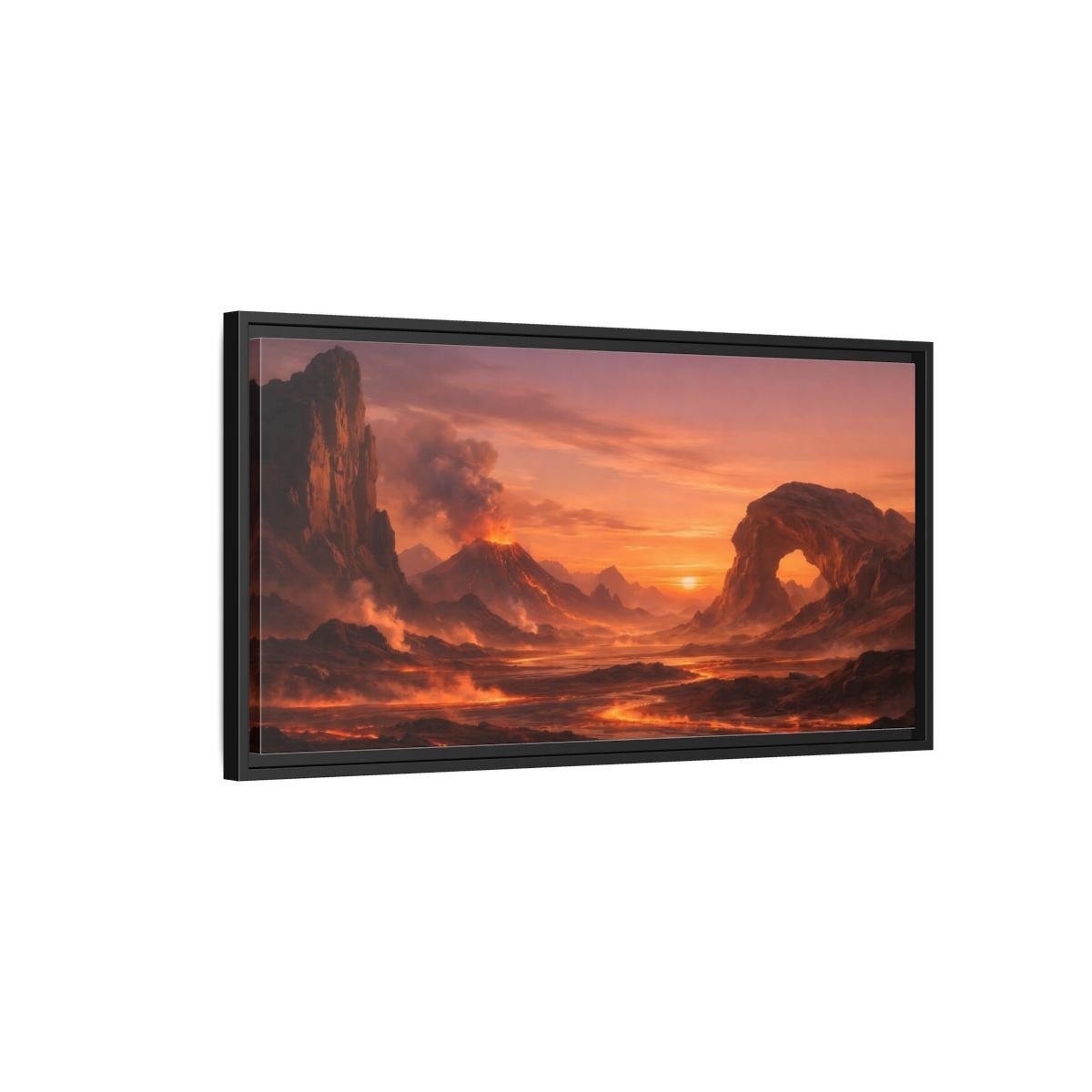 Landscape Nature Volcano Eruption Orange Lava - Framed Canvas Wall Art Print - YesArtYes