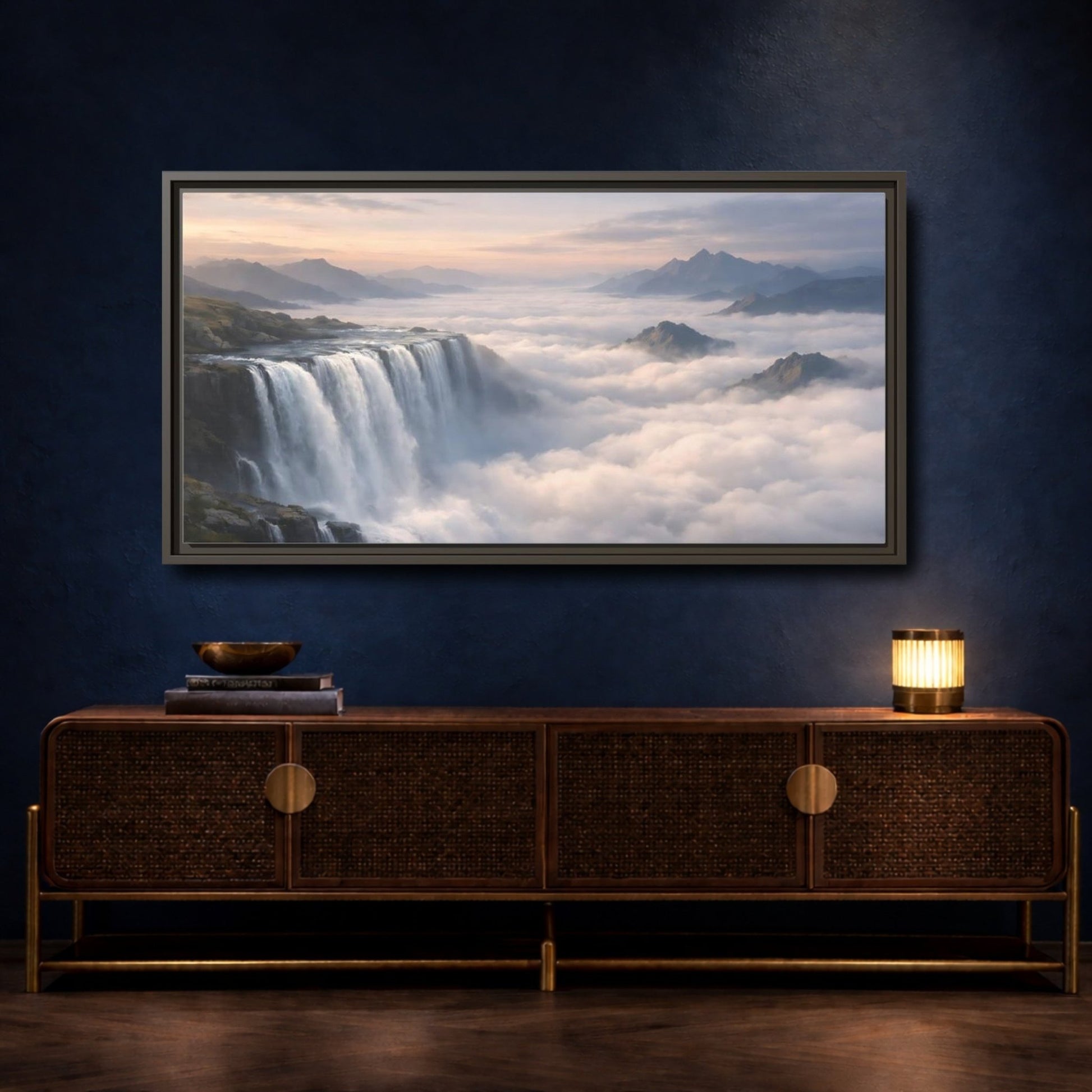 Landscape Nature Waterfall - Framed Canvas Wall Art Print - YesArtYes