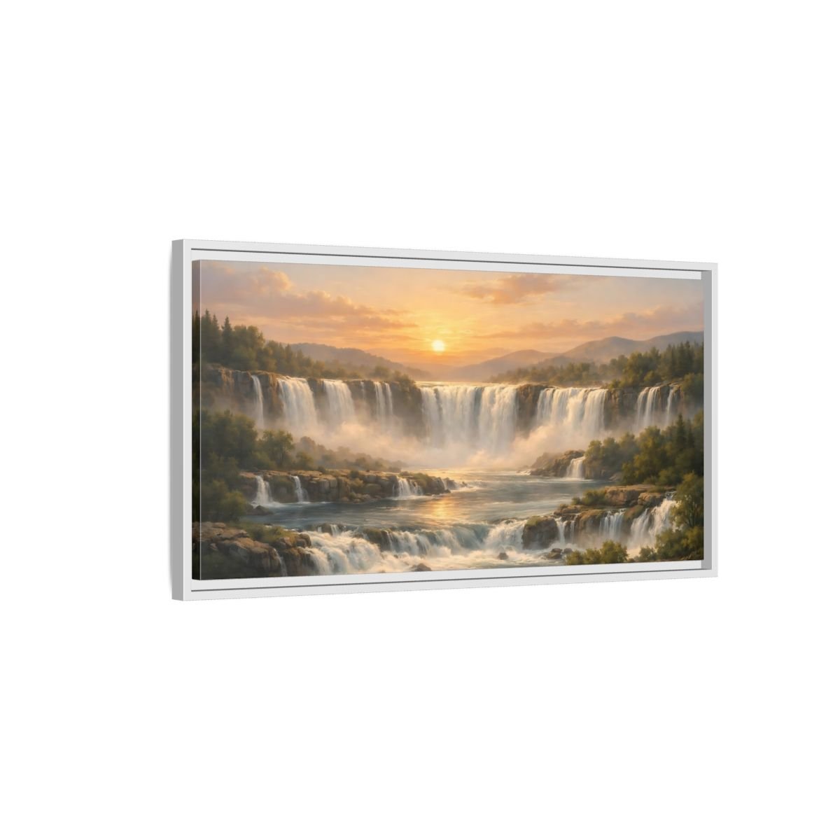 Landscape Nature Waterfall Golden - Framed Canvas Wall Art Print - YesArtYes