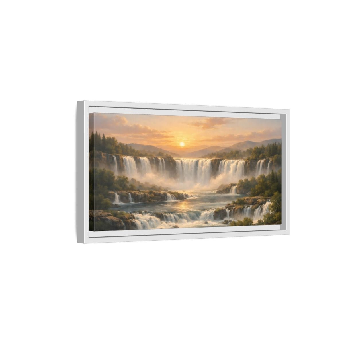 Landscape Nature Waterfall Golden - Framed Canvas Wall Art Print - YesArtYes
