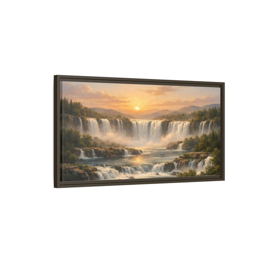 Landscape Nature Waterfall Golden - Framed Canvas Wall Art Print - YesArtYes