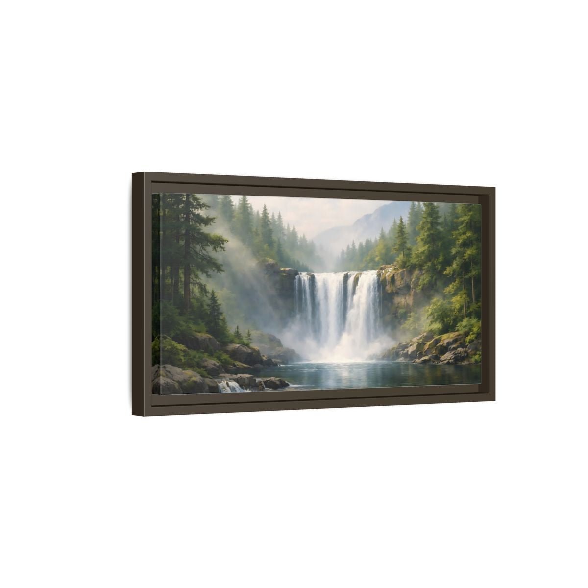 Landscape Nature Waterfall Green - Framed Canvas Wall Art Print - YesArtYes