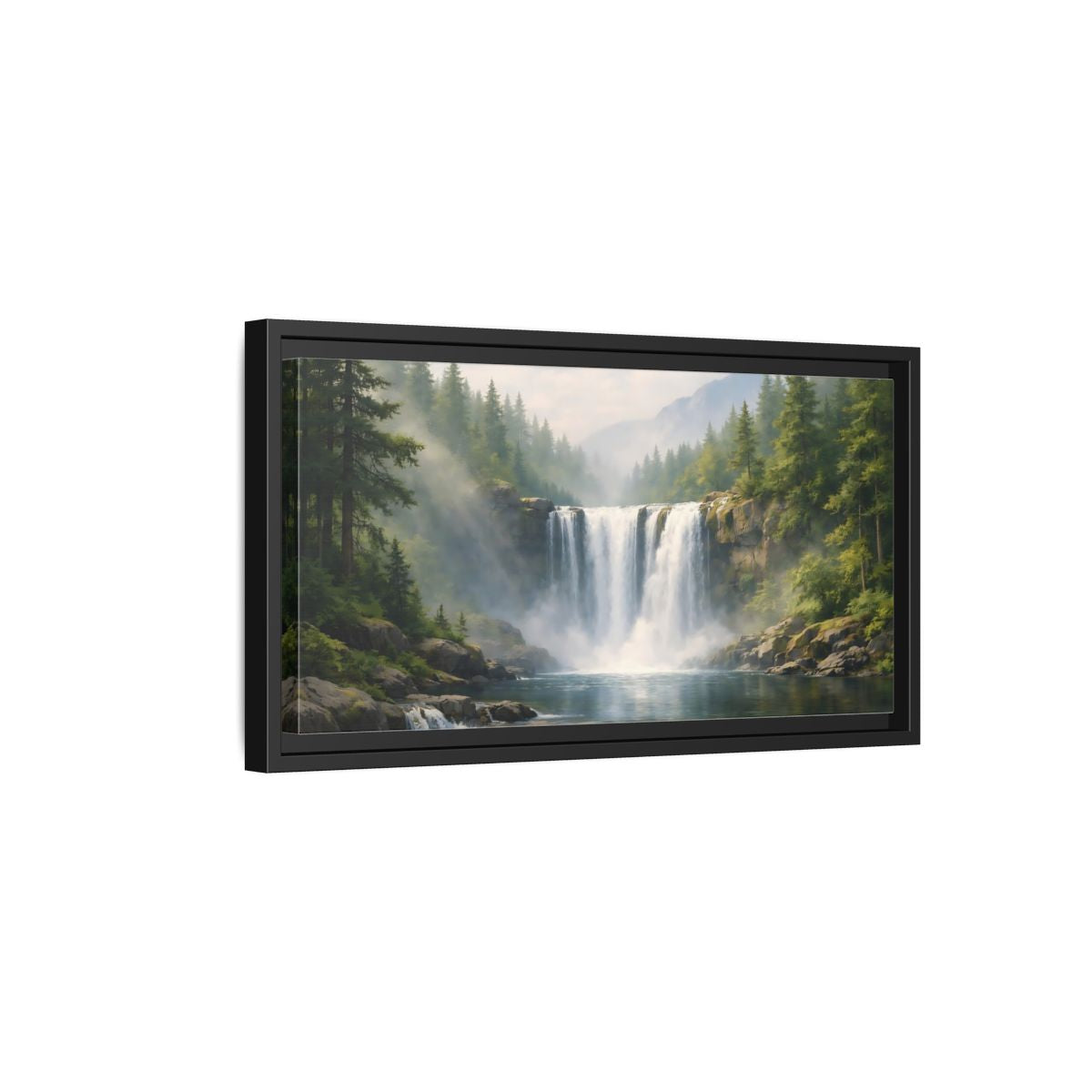 Side Mockup 8. Nature Waterfall Green Waterfall shown as stretched canvas wall art
