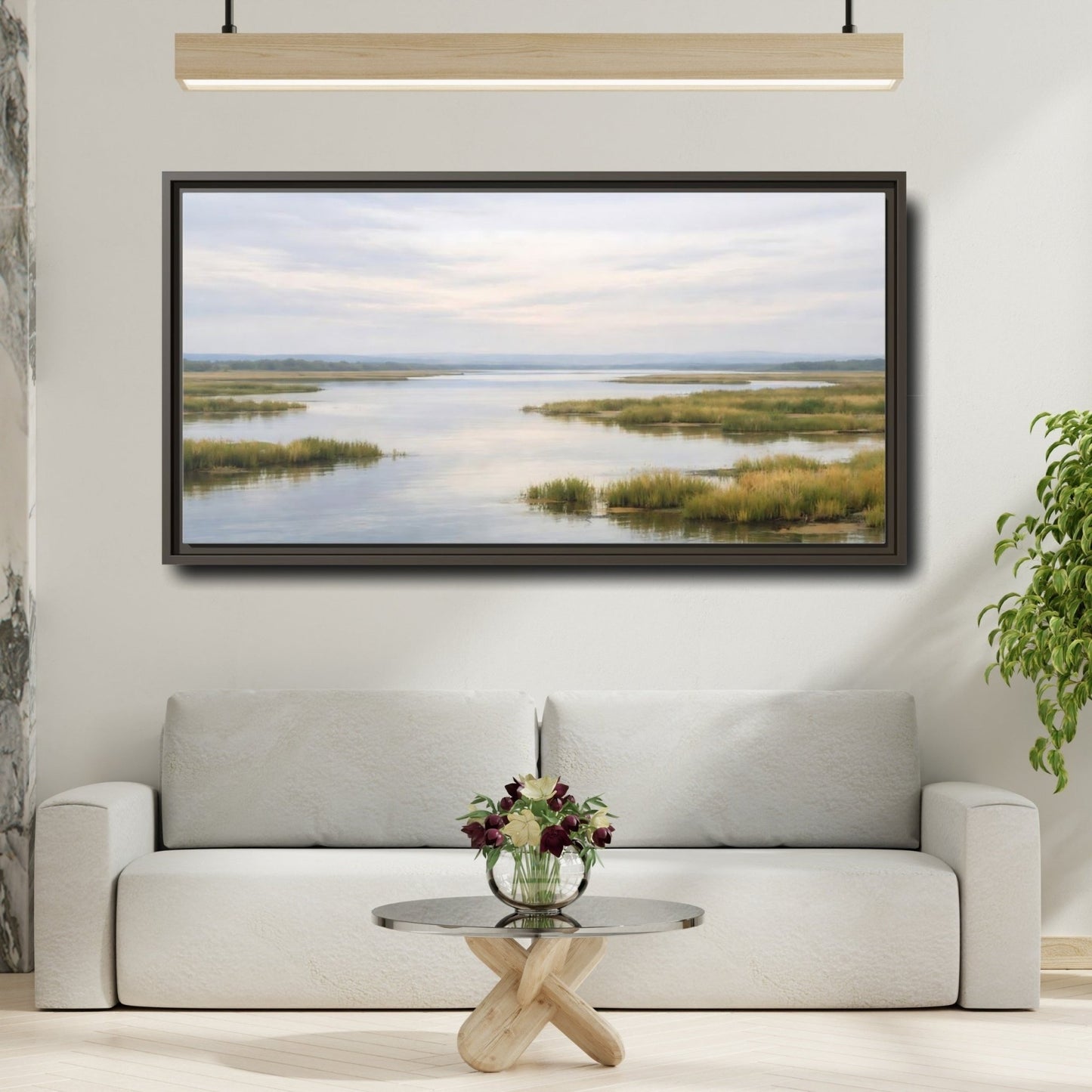 Landscape Nature Wetland Muted - Framed Canvas Wall Art Print - YesArtYes