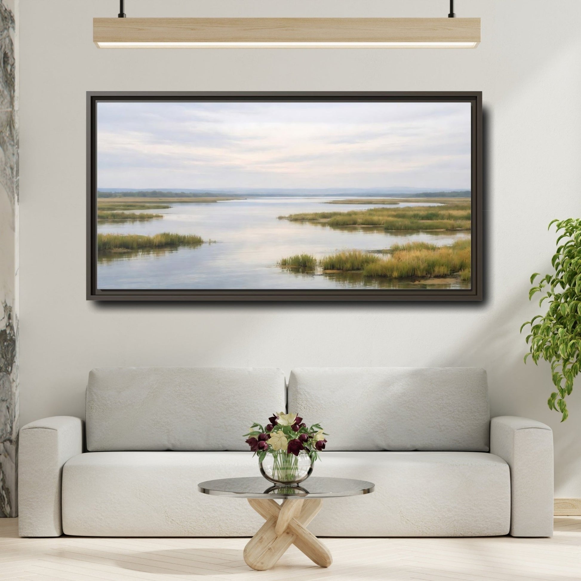 Landscape Nature Wetland Muted - Framed Canvas Wall Art Print - YesArtYes