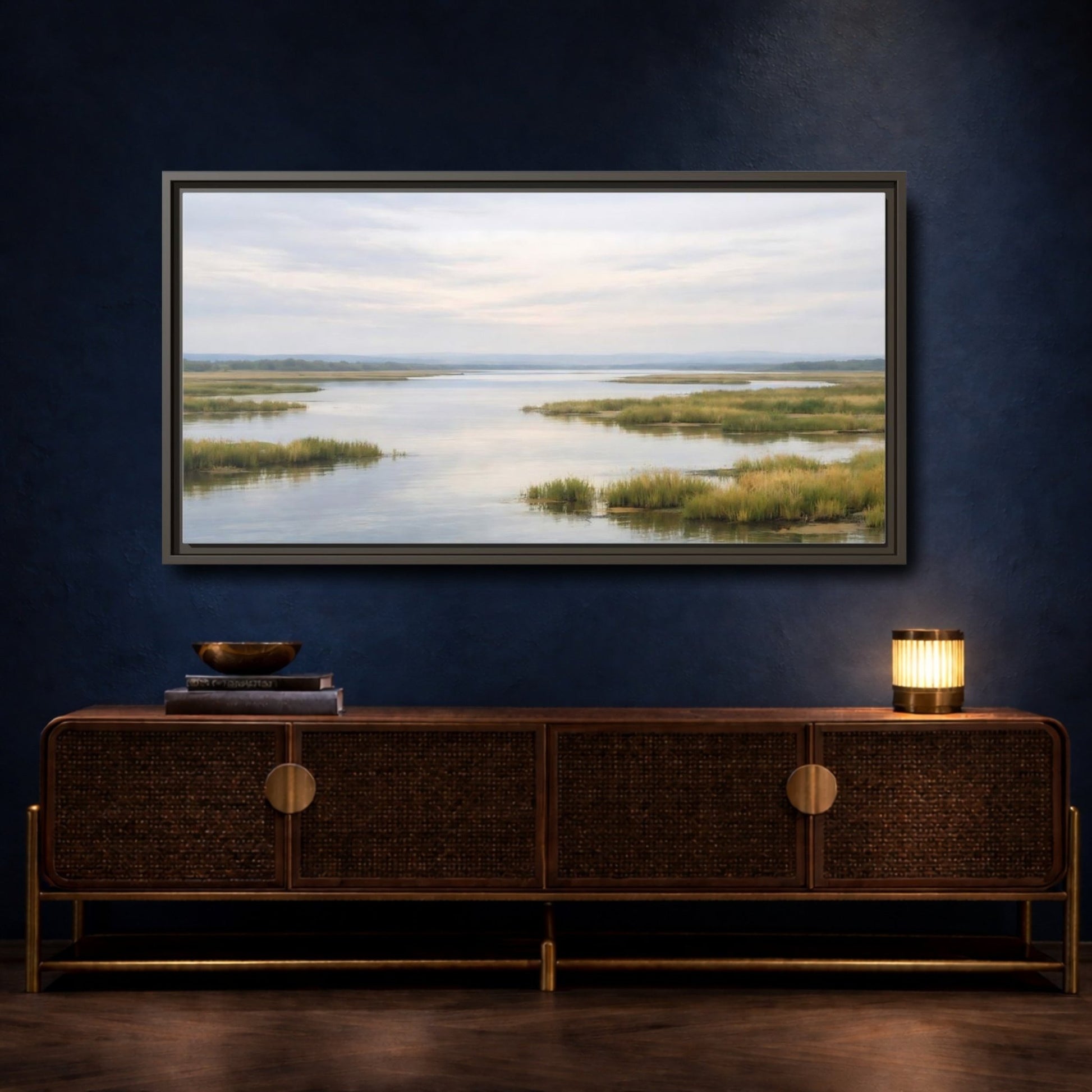 Landscape Nature Wetland Muted - Framed Canvas Wall Art Print - YesArtYes