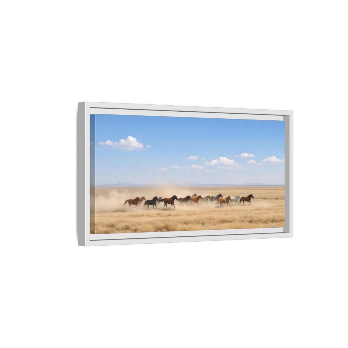 Landscape Nature Wild Horses Brown And - Framed Canvas Wall Art Print - YesArtYes