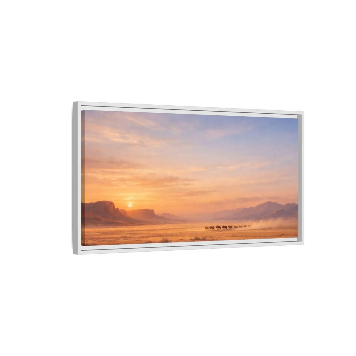 Landscape Nature Wildebeest Desert Sunset - Framed Canvas Wall Art Print - YesArtYes