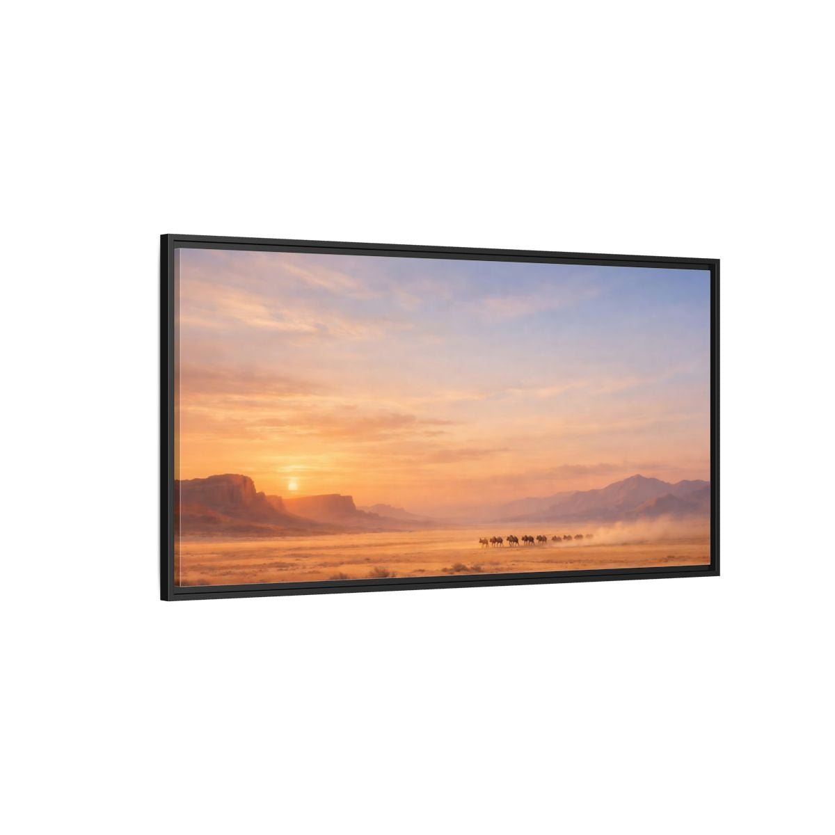 Landscape Nature Wildebeest Desert Sunset - Framed Canvas Wall Art Print - YesArtYes