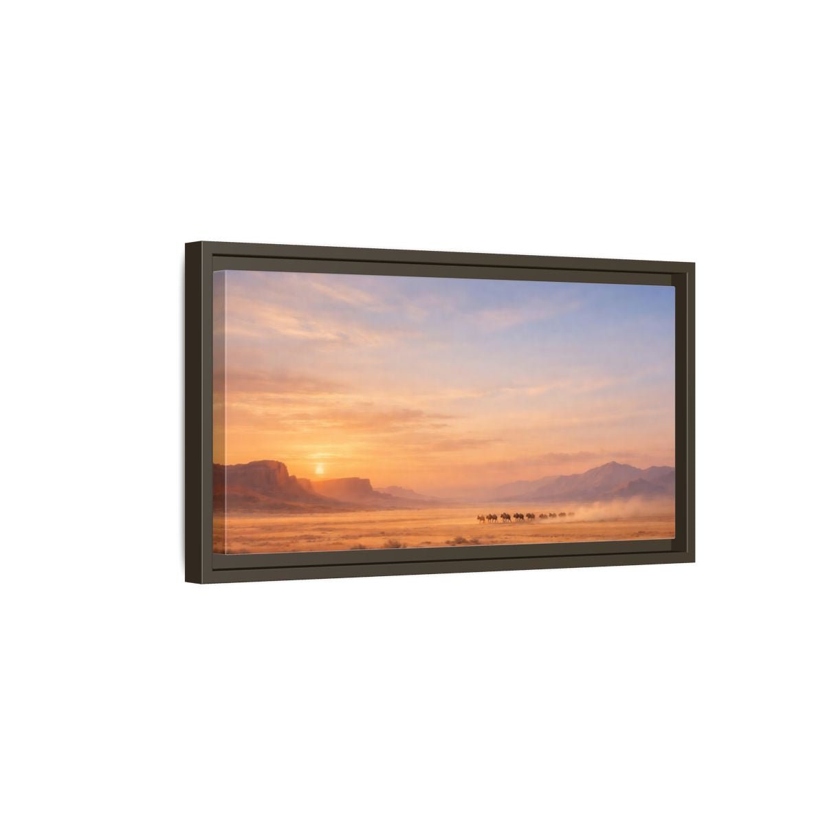 Landscape Nature Wildebeest Desert Sunset - Framed Canvas Wall Art Print - YesArtYes