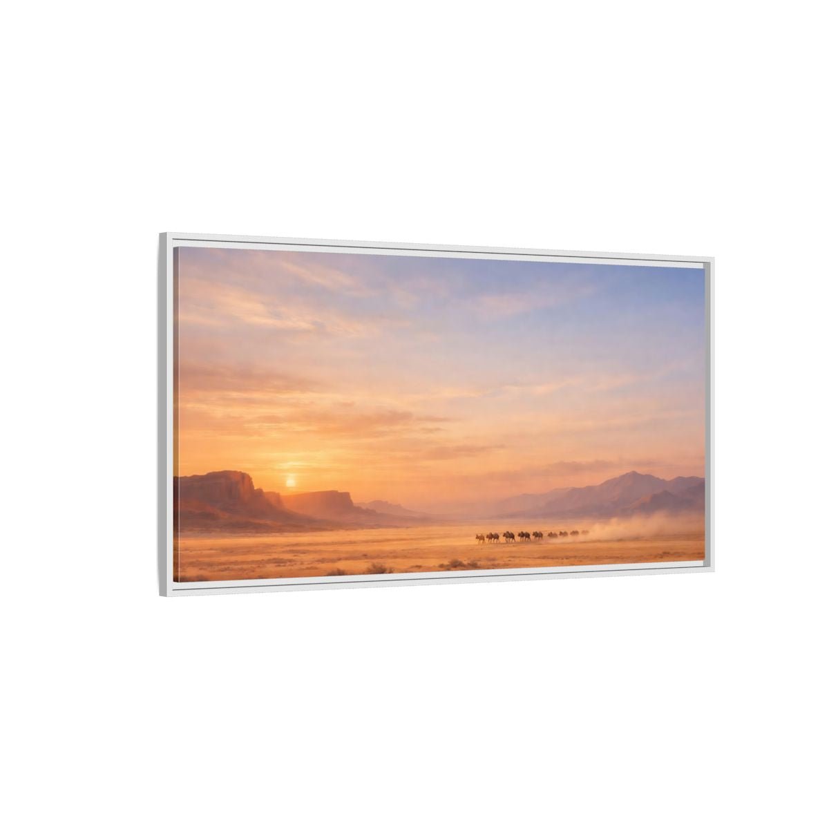 Landscape Nature Wildebeest Desert Sunset - Framed Canvas Wall Art Print - YesArtYes