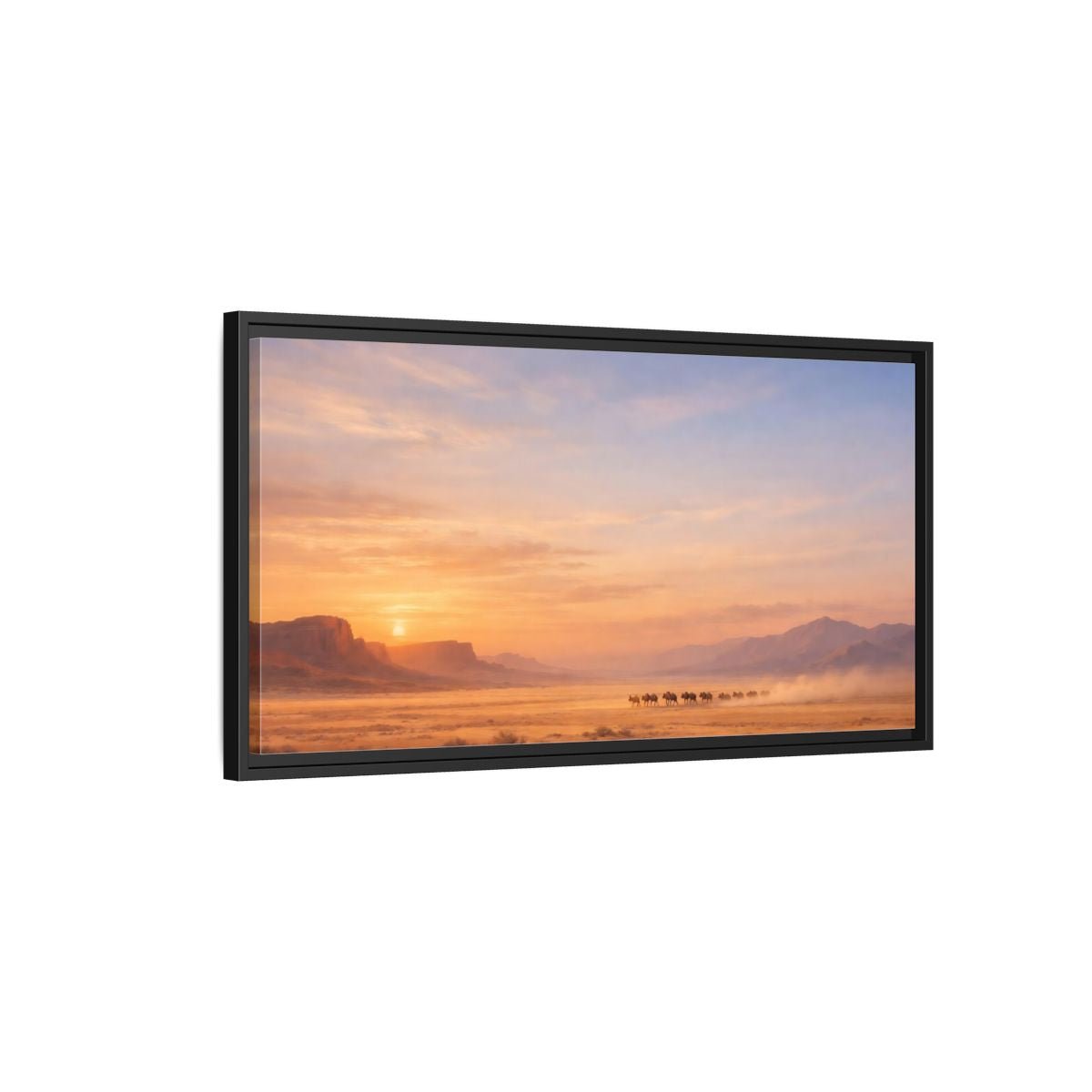 Landscape Nature Wildebeest Desert Sunset - Framed Canvas Wall Art Print - YesArtYes