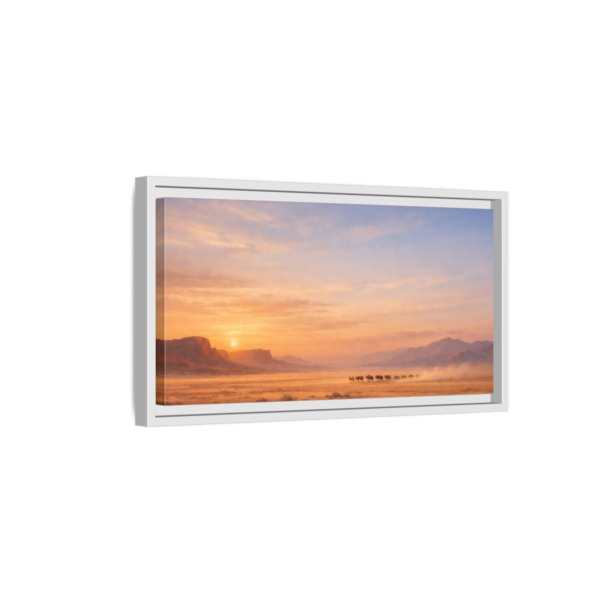 Landscape Nature Wildebeest Desert Sunset - Framed Canvas Wall Art Print - YesArtYes