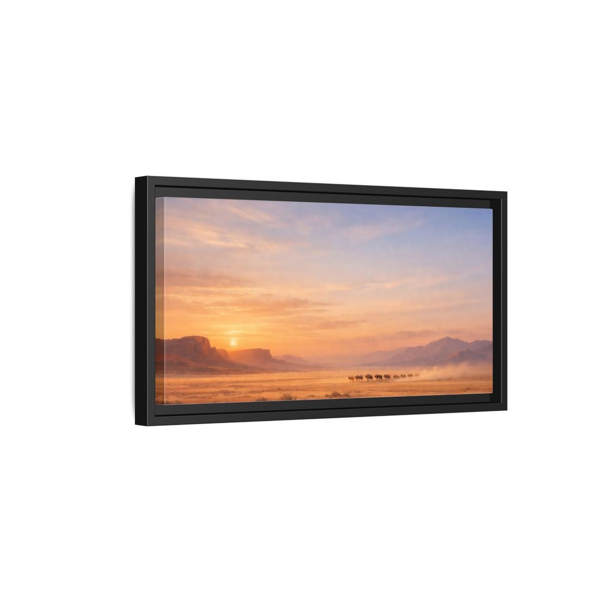 Landscape Nature Wildebeest Desert Sunset - Framed Canvas Wall Art Print - YesArtYes