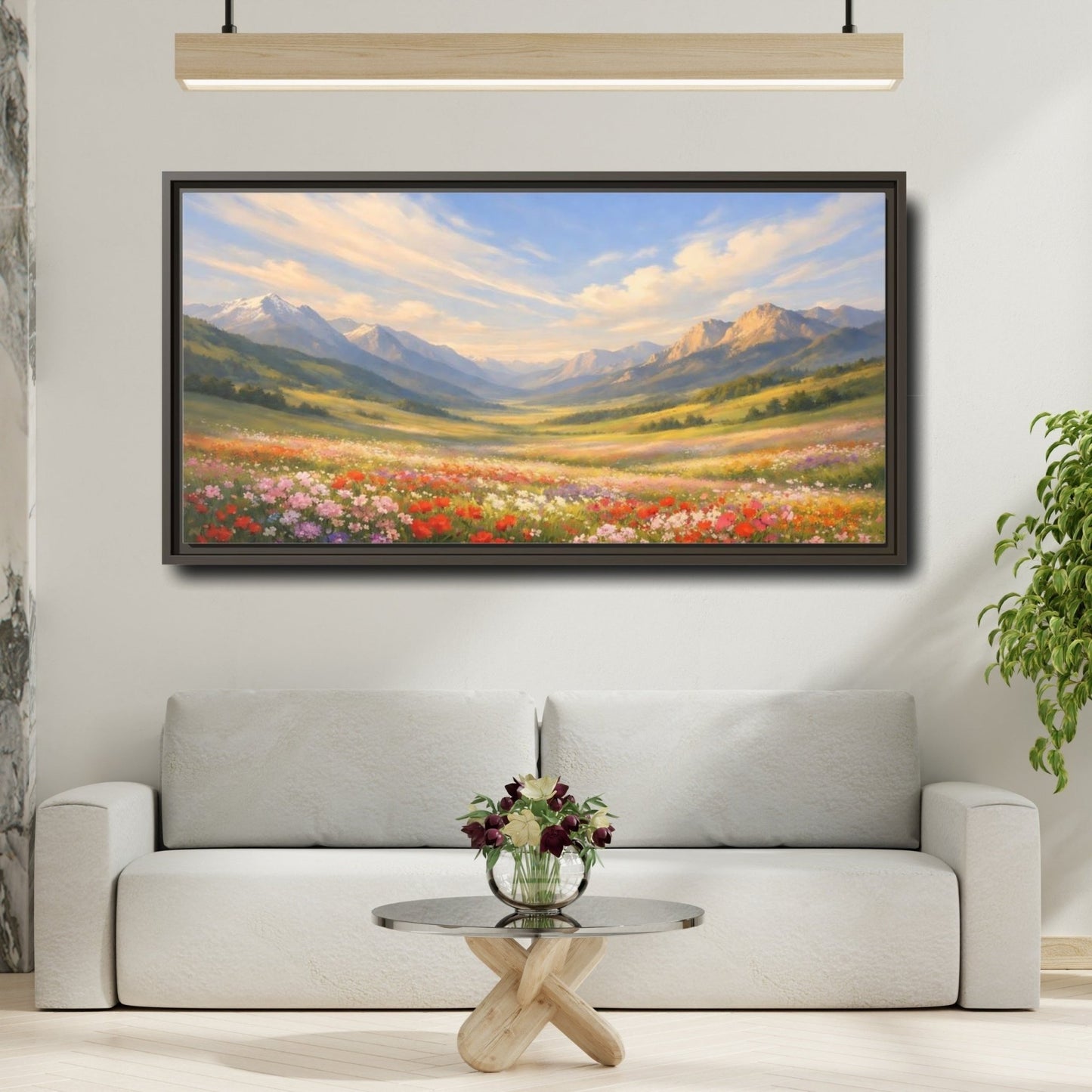 Landscape Nature Wildflower Field Colorful - Framed Canvas Wall Art Print - YesArtYes