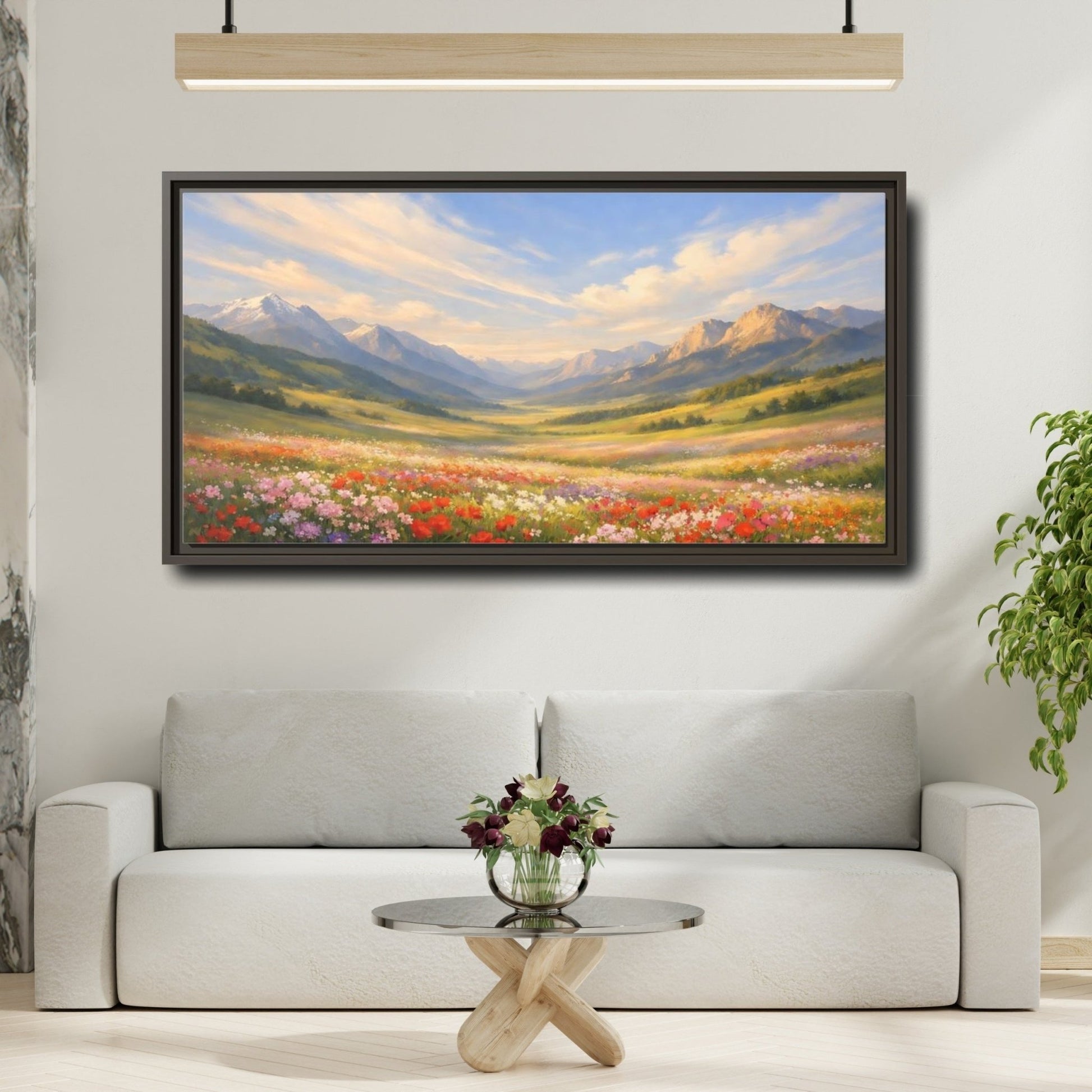 Landscape Nature Wildflower Field Colorful - Framed Canvas Wall Art Print - YesArtYes