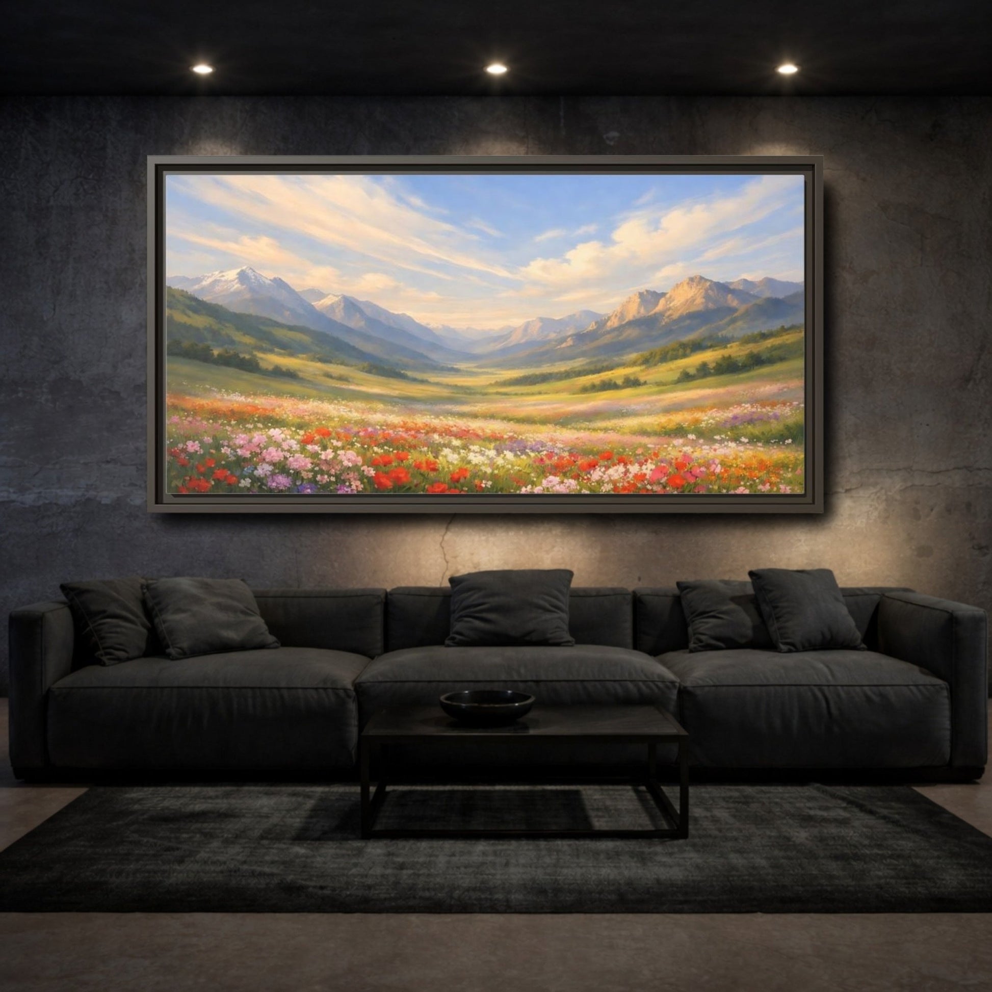 Landscape Nature Wildflower Field Colorful - Framed Canvas Wall Art Print - YesArtYes