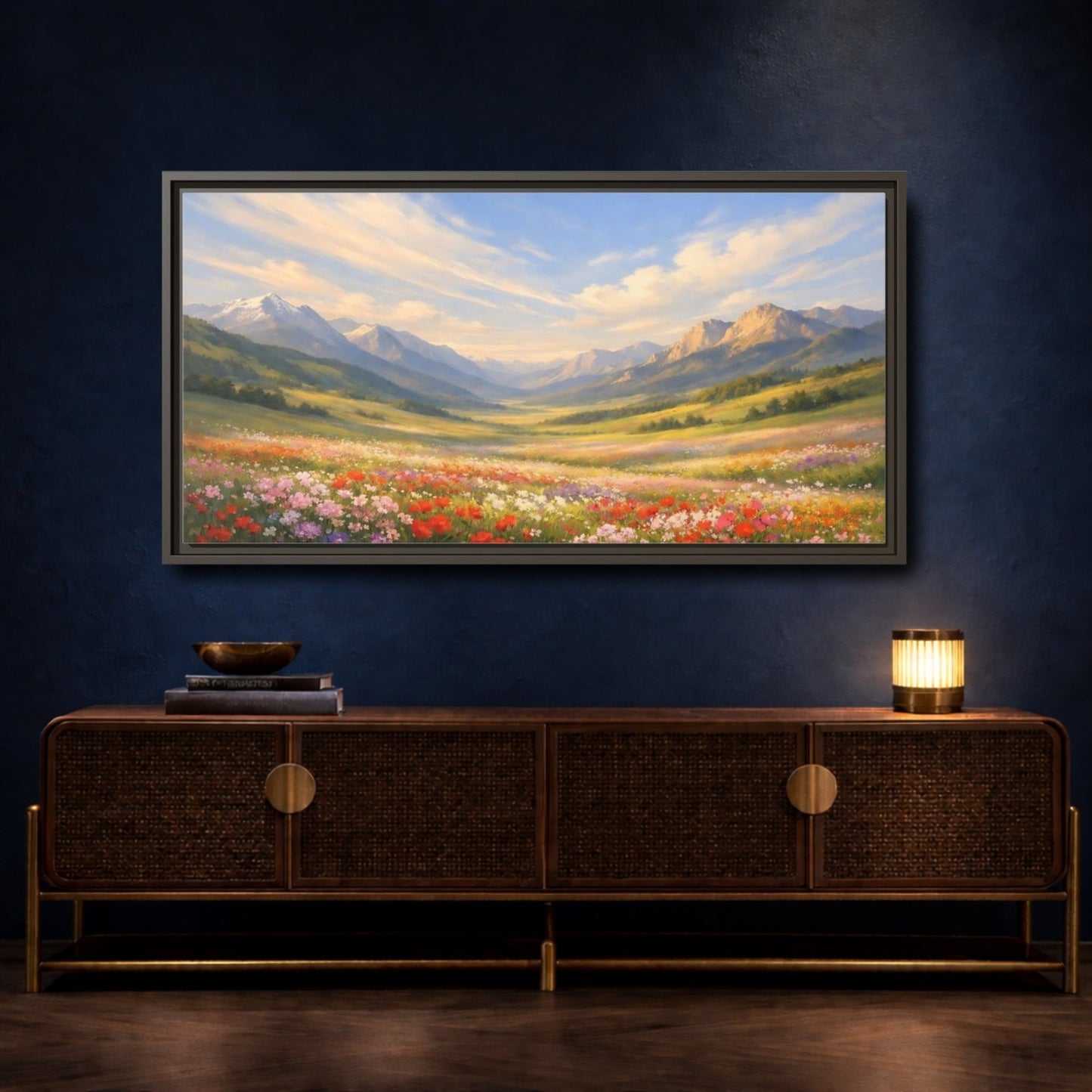 Landscape Nature Wildflower Field Colorful - Framed Canvas Wall Art Print - YesArtYes