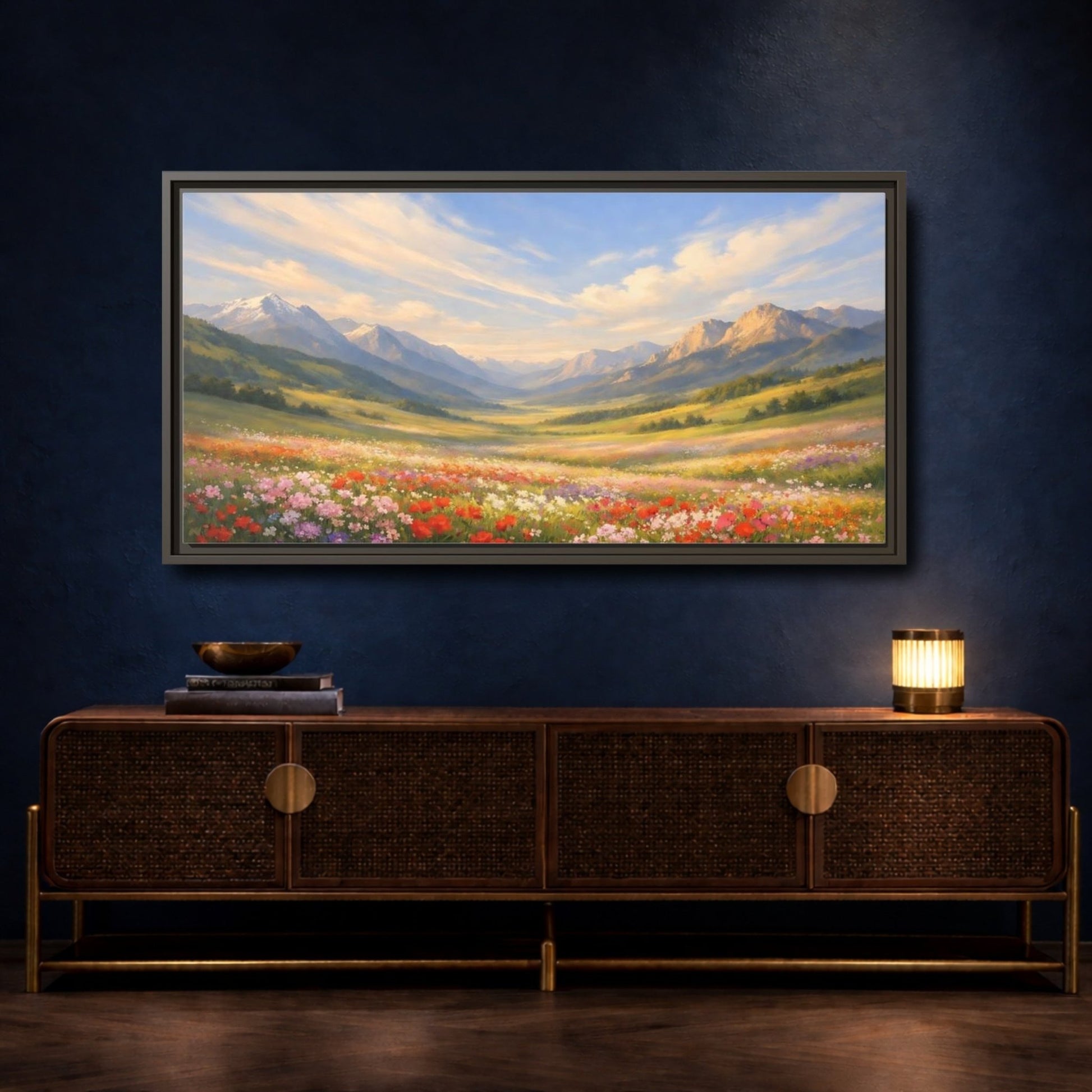 Landscape Nature Wildflower Field Colorful - Framed Canvas Wall Art Print - YesArtYes