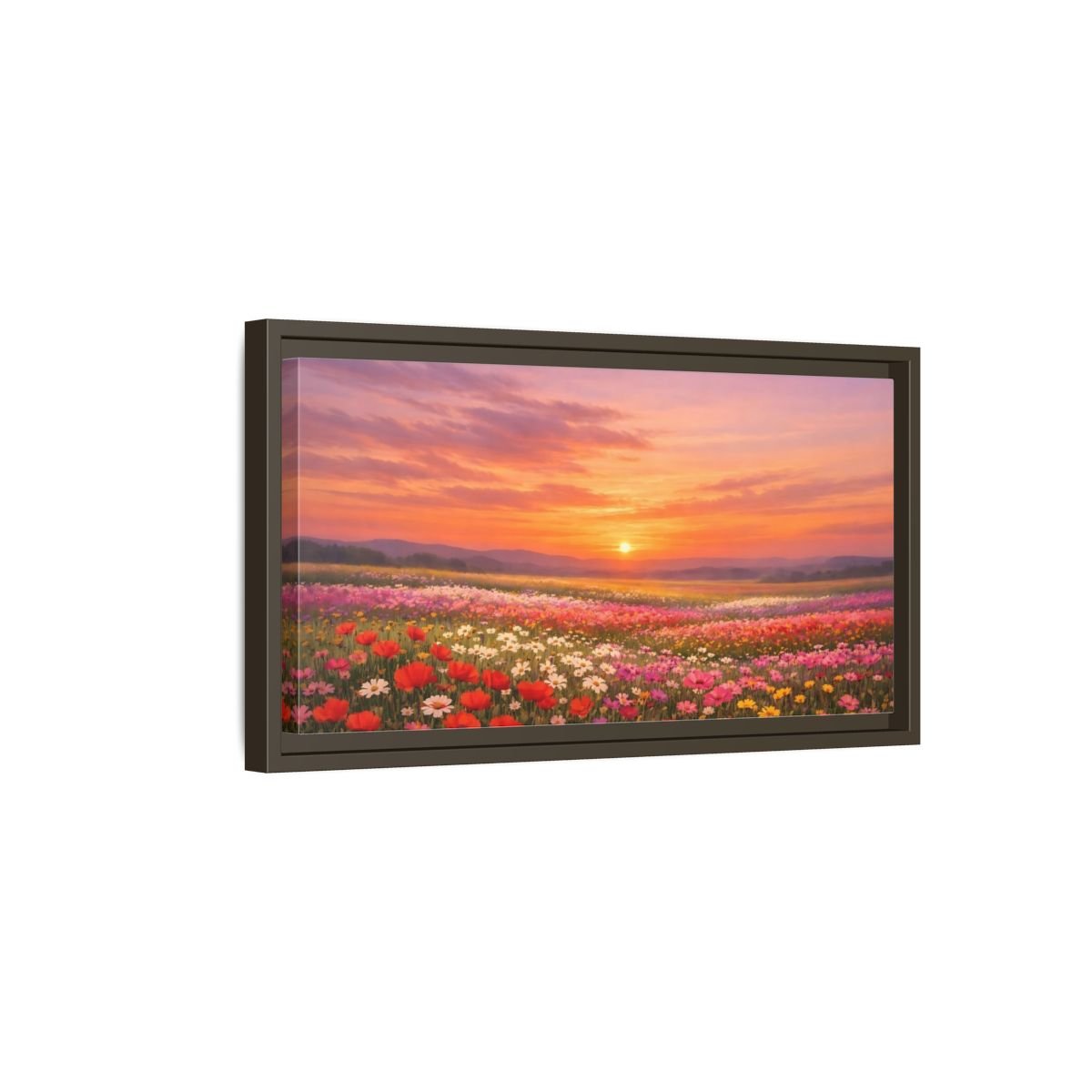 Landscape Nature Wildflower Field Sunset Flower - Framed Canvas Wall Art Print - YesArtYes