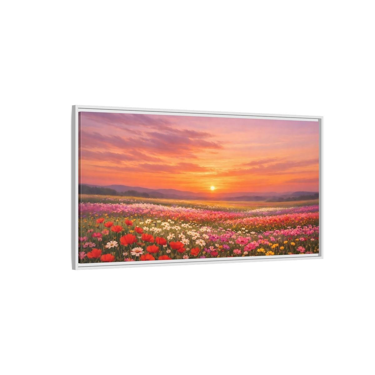 Landscape Nature Wildflower Field Sunset Flower - Framed Canvas Wall Art Print - YesArtYes