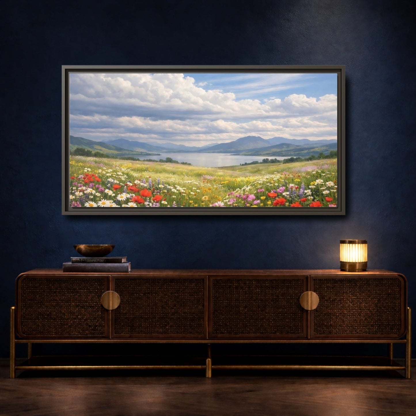 Landscape Nature Wildflower Meadow Colorful - Framed Canvas Wall Art Print - YesArtYes
