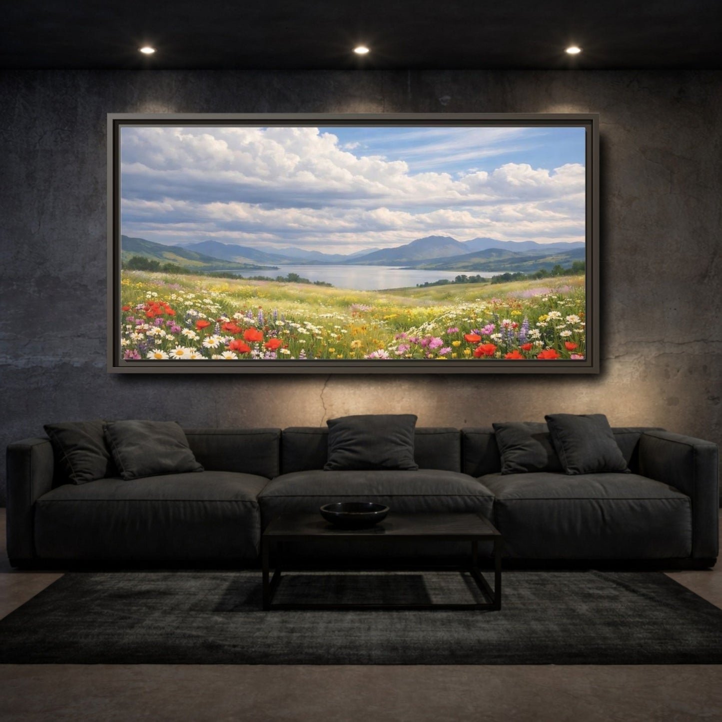 Landscape Nature Wildflower Meadow Colorful - Framed Canvas Wall Art Print - YesArtYes