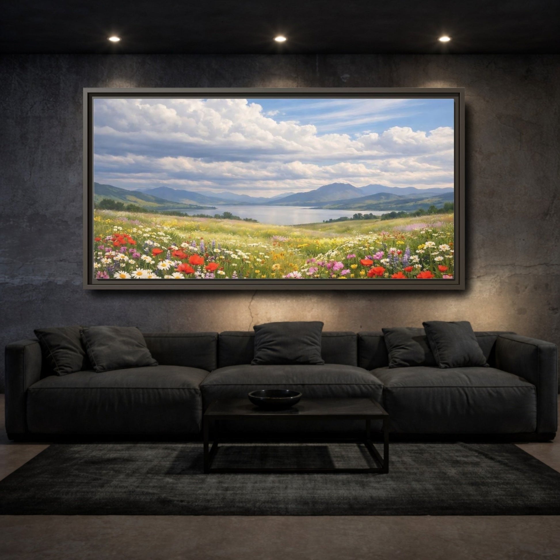 Landscape Nature Wildflower Meadow Colorful - Framed Canvas Wall Art Print - YesArtYes
