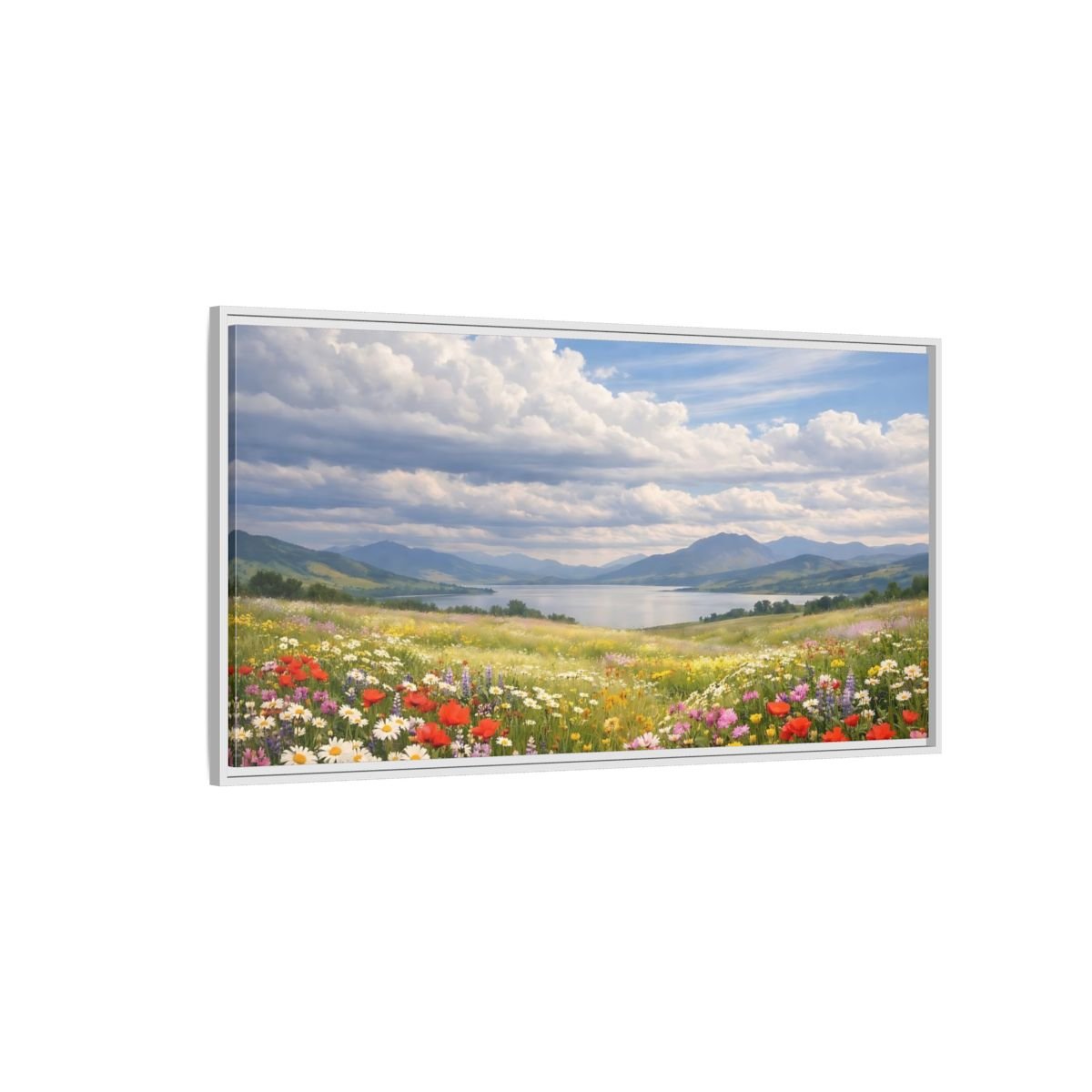 Landscape Nature Wildflower Meadow Colorful - Framed Canvas Wall Art Print - YesArtYes