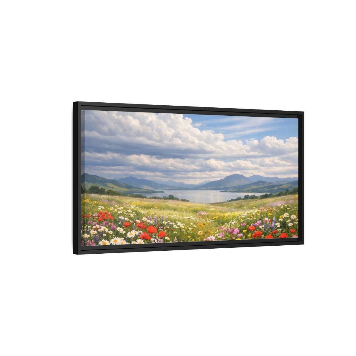 Landscape Nature Wildflower Meadow Colorful - Framed Canvas Wall Art Print - YesArtYes