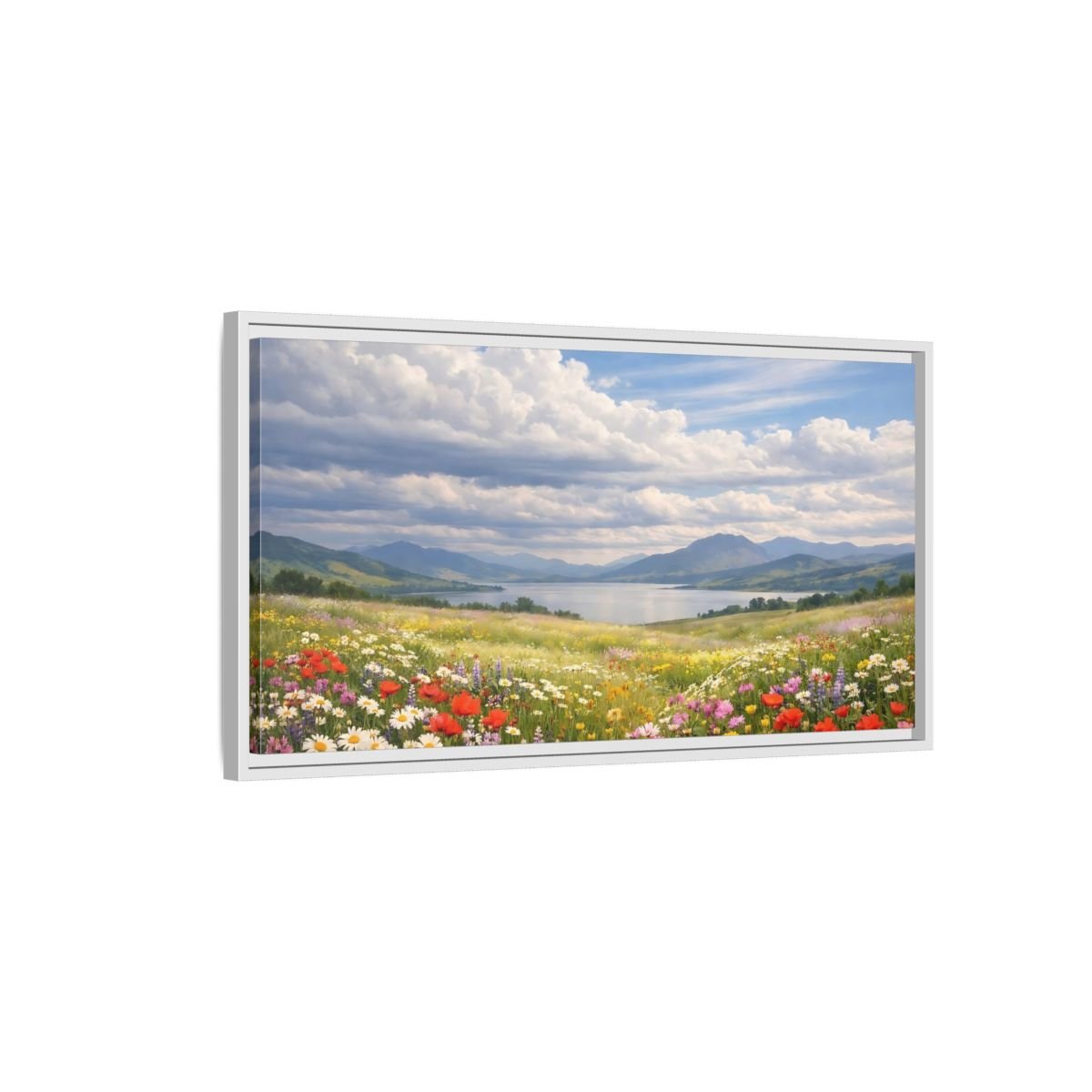 Landscape Nature Wildflower Meadow Colorful - Framed Canvas Wall Art Print - YesArtYes
