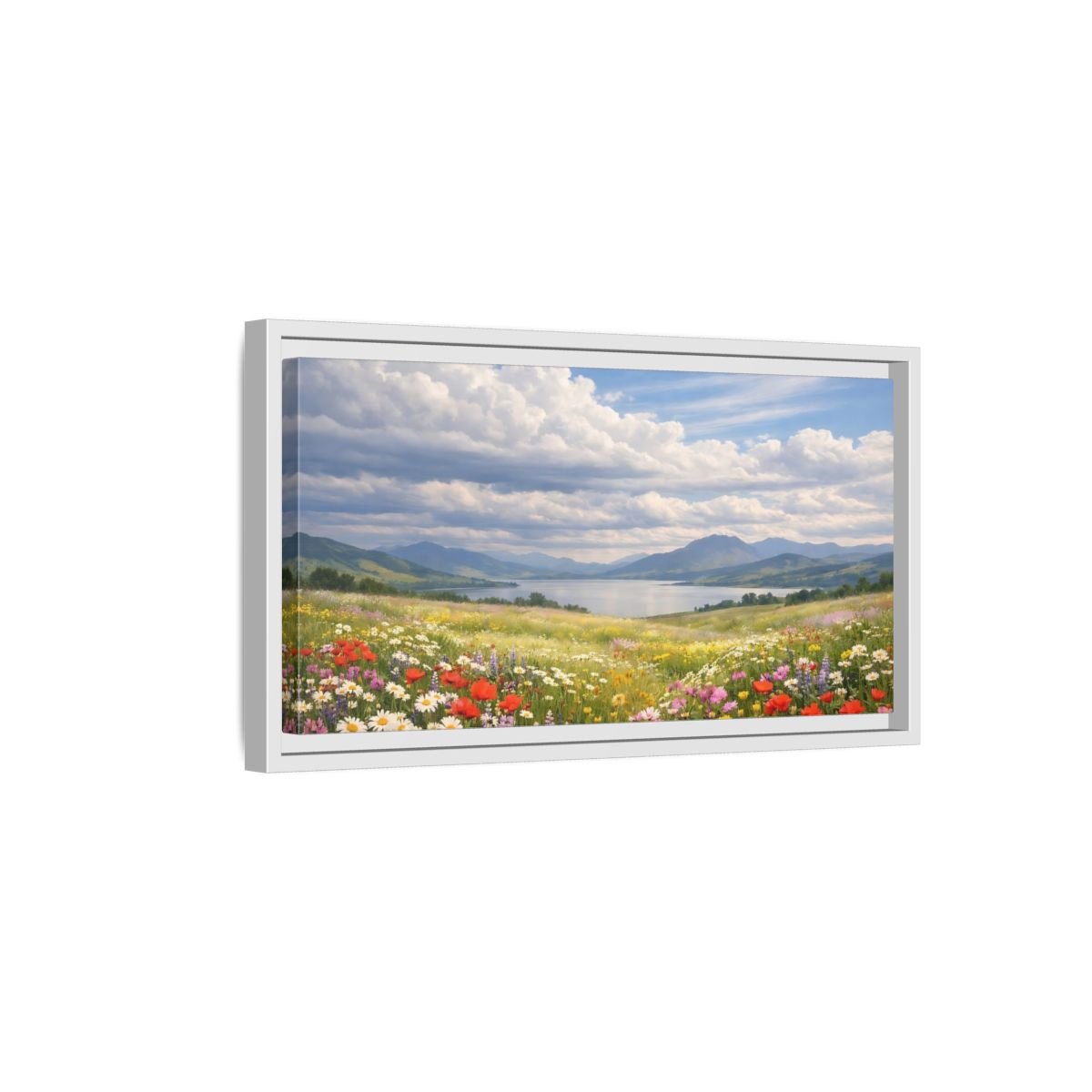 Landscape Nature Wildflower Meadow Colorful - Framed Canvas Wall Art Print - YesArtYes